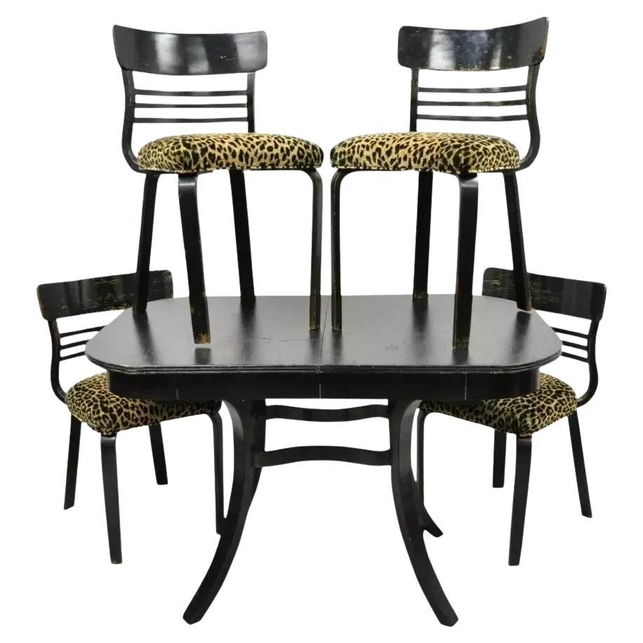 Vintage Thonet Bentwood Black Painted Dining Room Set, Table 4 Chairs - 5 Pc Set