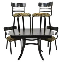 Vintage Thonet Bentwood Black Painted Dining Room Set, Table 4 Chairs - 5 Pc Set