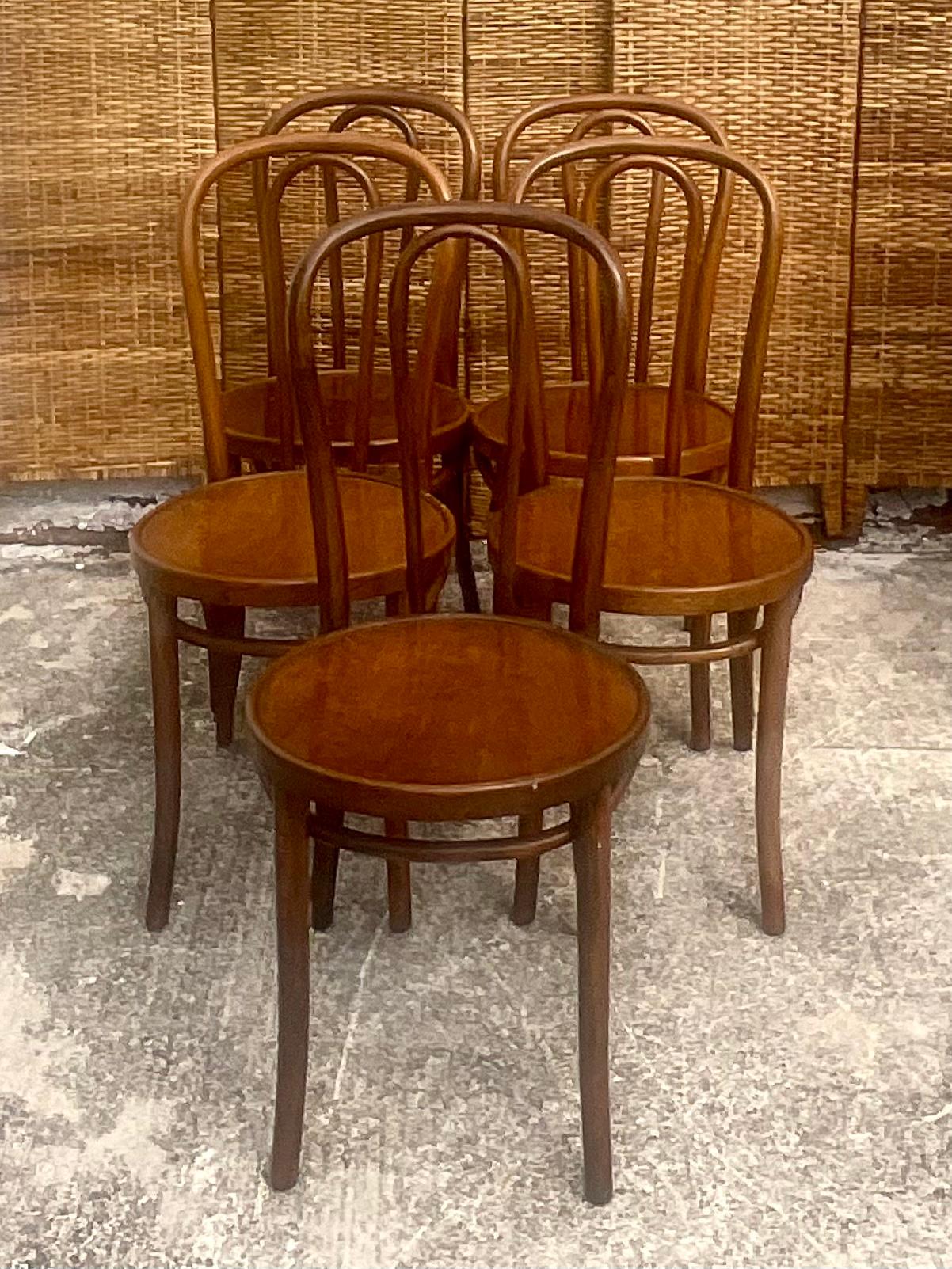 Vintage Thonet Bentwood Cafe Chairs, Set of 5 In Good Condition In west palm beach, FL