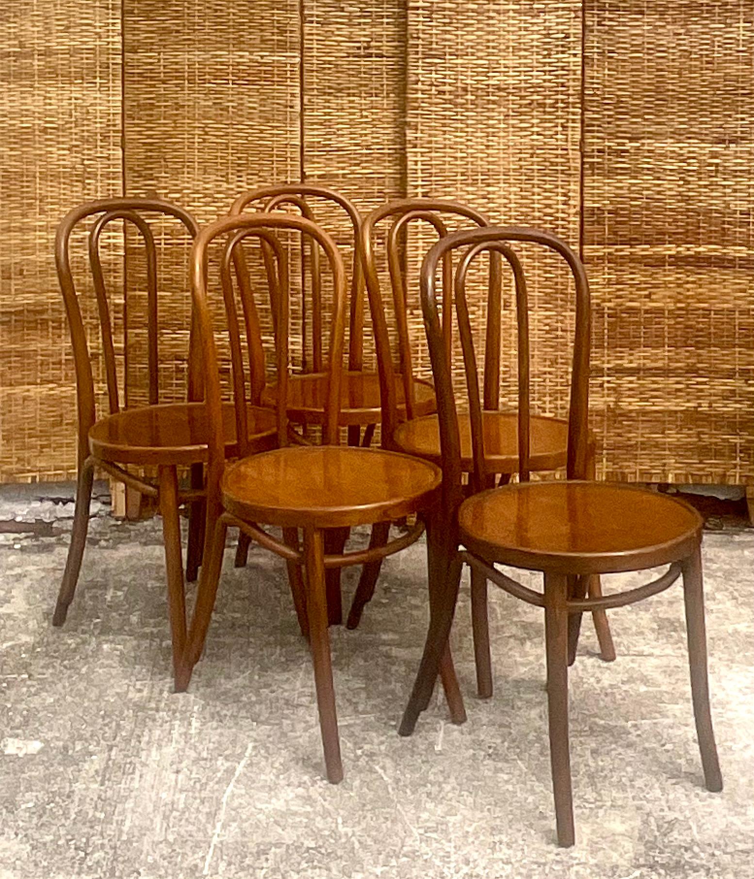 Mid-20th Century Vintage Thonet Bentwood Cafe Chairs, Set of 5