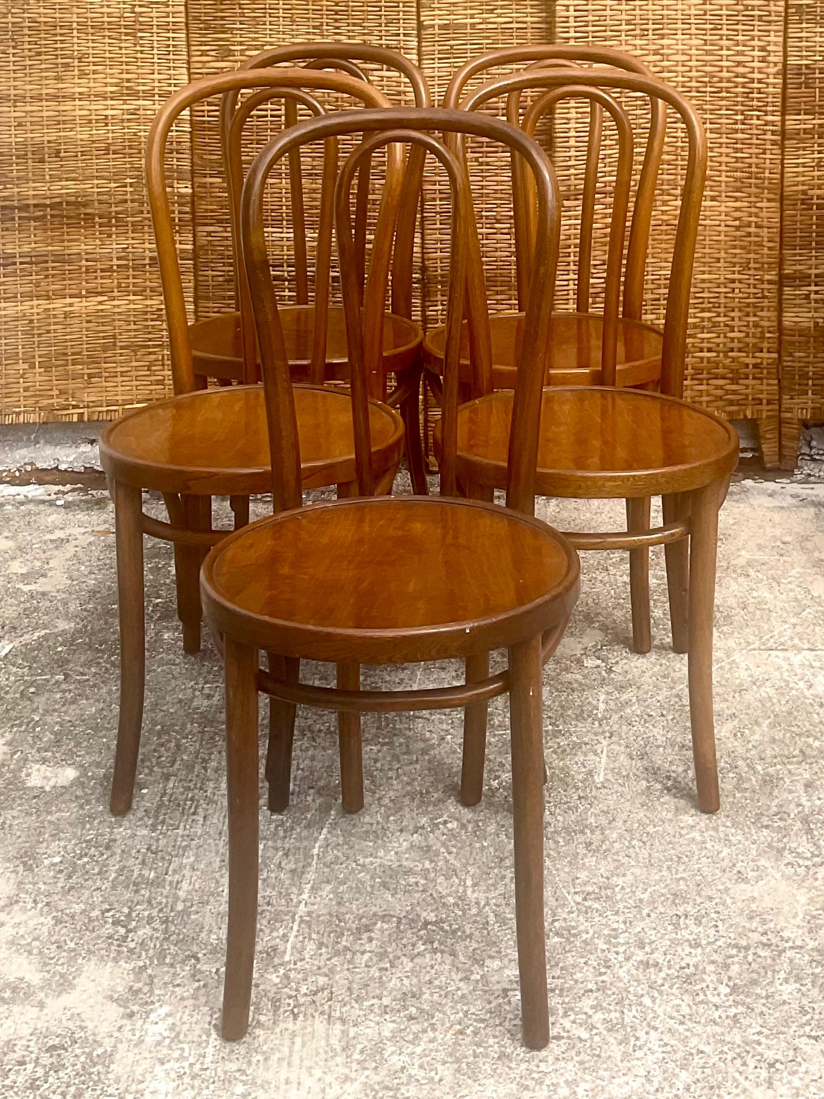 Beech Vintage Thonet Bentwood Cafe Chairs, Set of 5