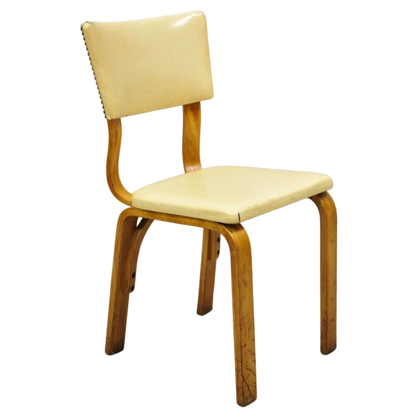 Vintage Thonet Bentwood Dining Side Chair with Beige Vinyl Seat