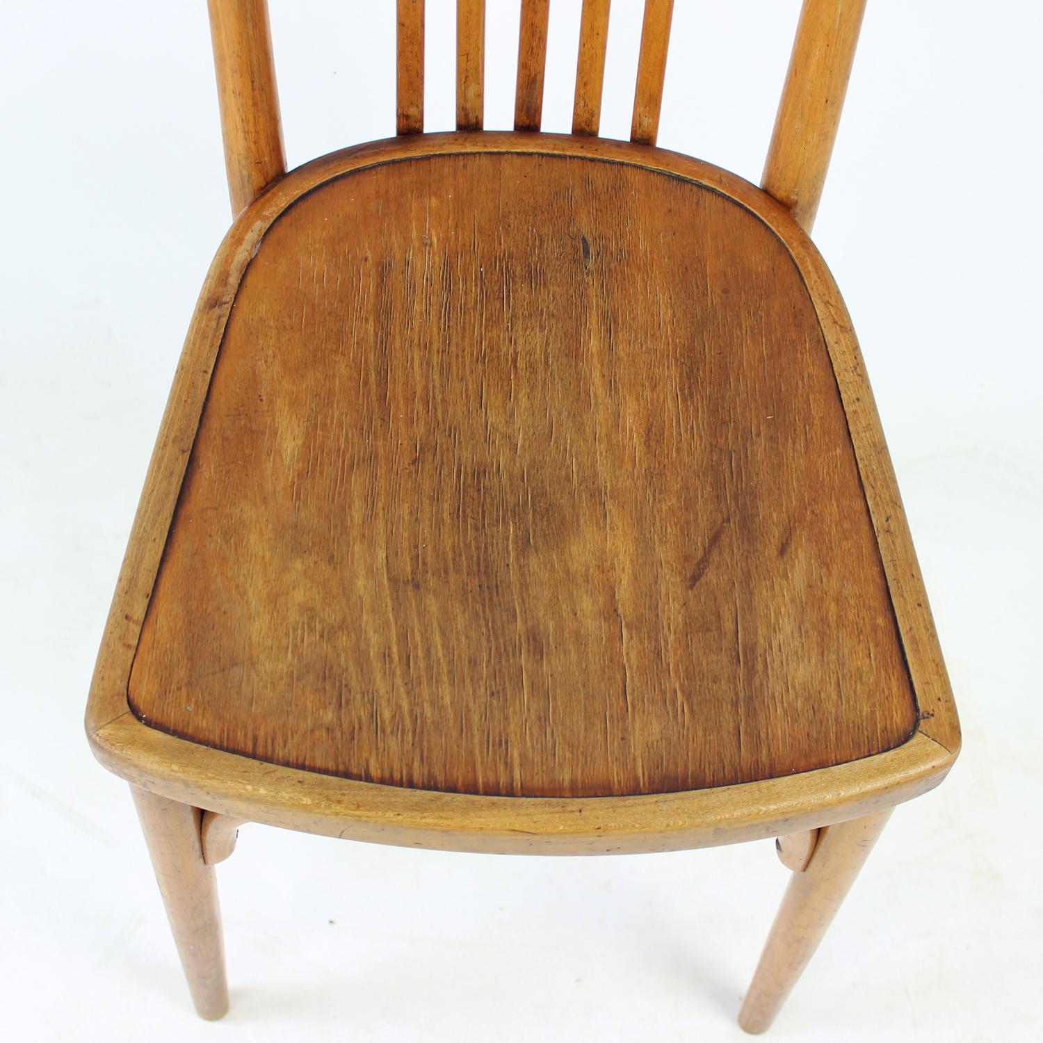 Sedia Thonet vintage in legno di quercia con etichetta originale, Cecoslovacchia, anni '20 in vendita 4