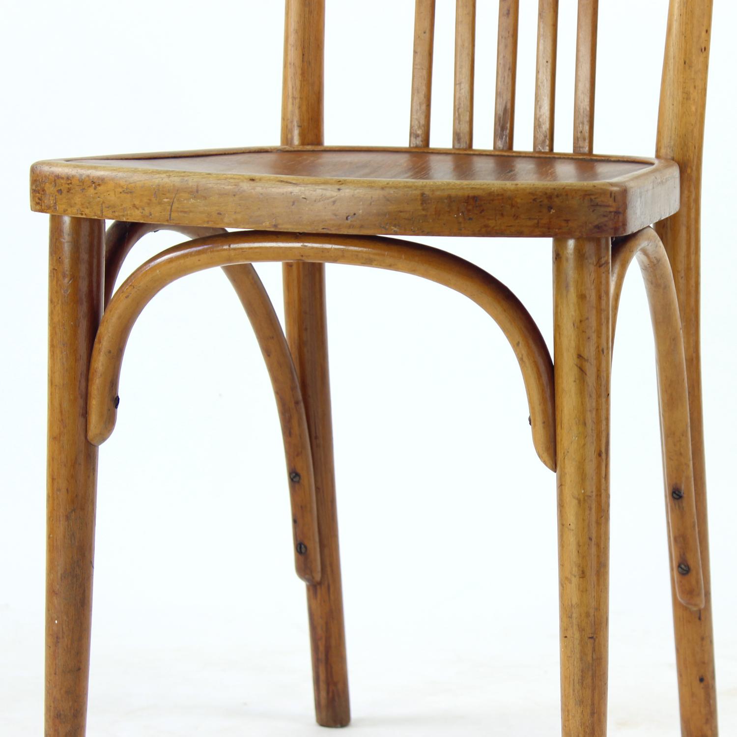 Sedia Thonet vintage in legno di quercia con etichetta originale, Cecoslovacchia, anni '20 in vendita 9
