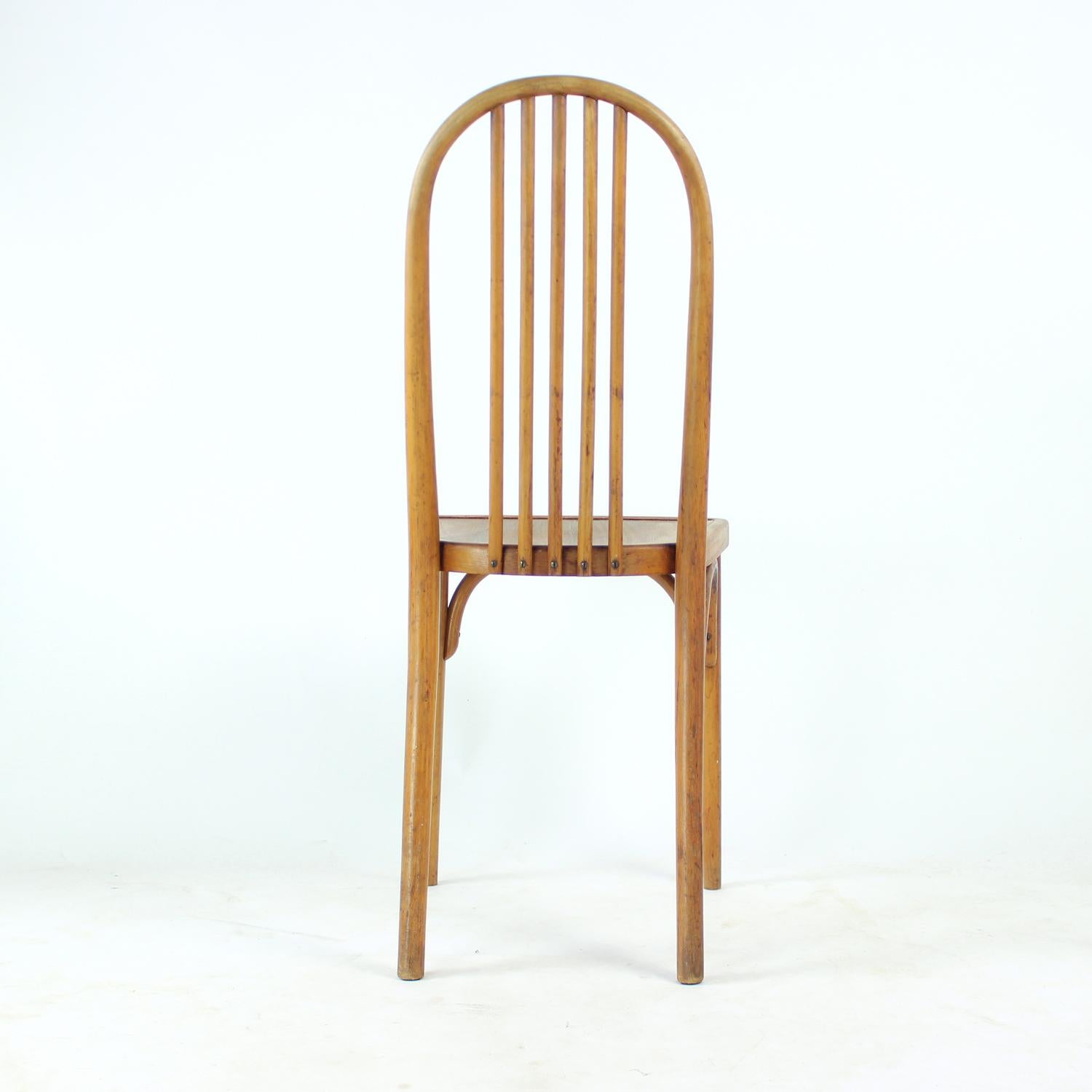 Inizio XX secolo Sedia Thonet vintage in legno di quercia con etichetta originale, Cecoslovacchia, anni '20 in vendita