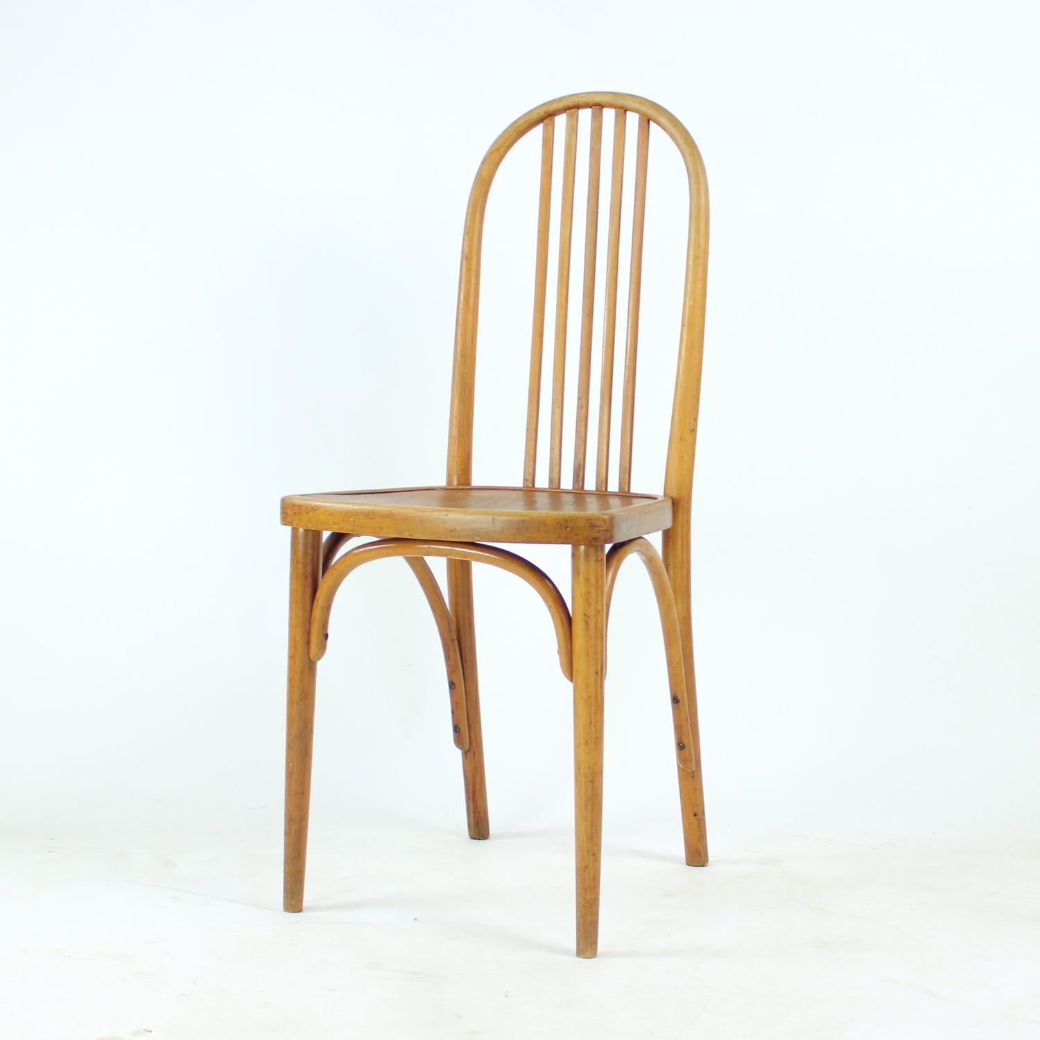 Sedia Thonet vintage in legno di quercia con etichetta originale, Cecoslovacchia, anni '20 in vendita 1