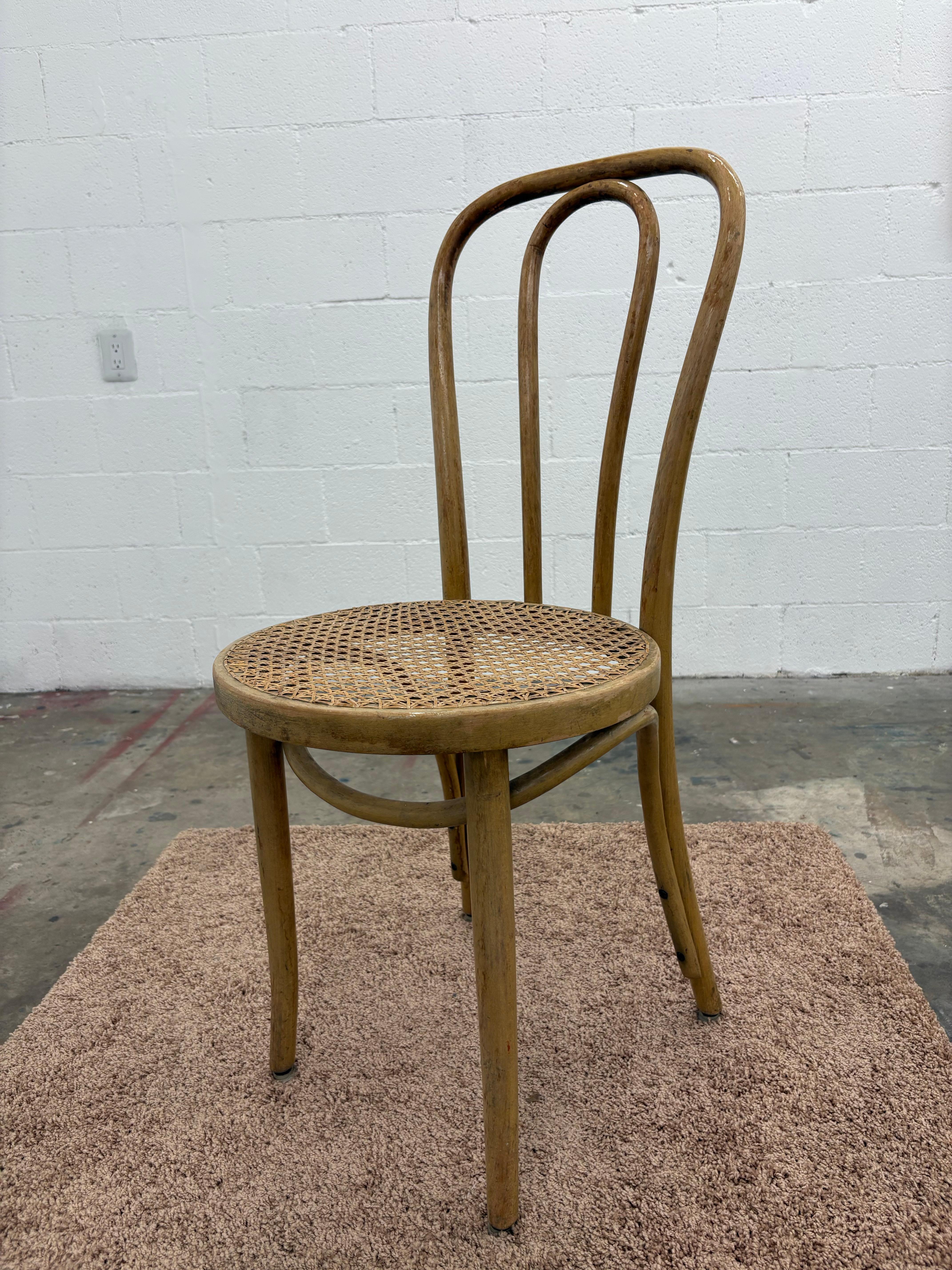Mid-Century Modern Vintage Thonet Bistro Cafe Dining Chair Bentwood and Cane attributed to Thonet