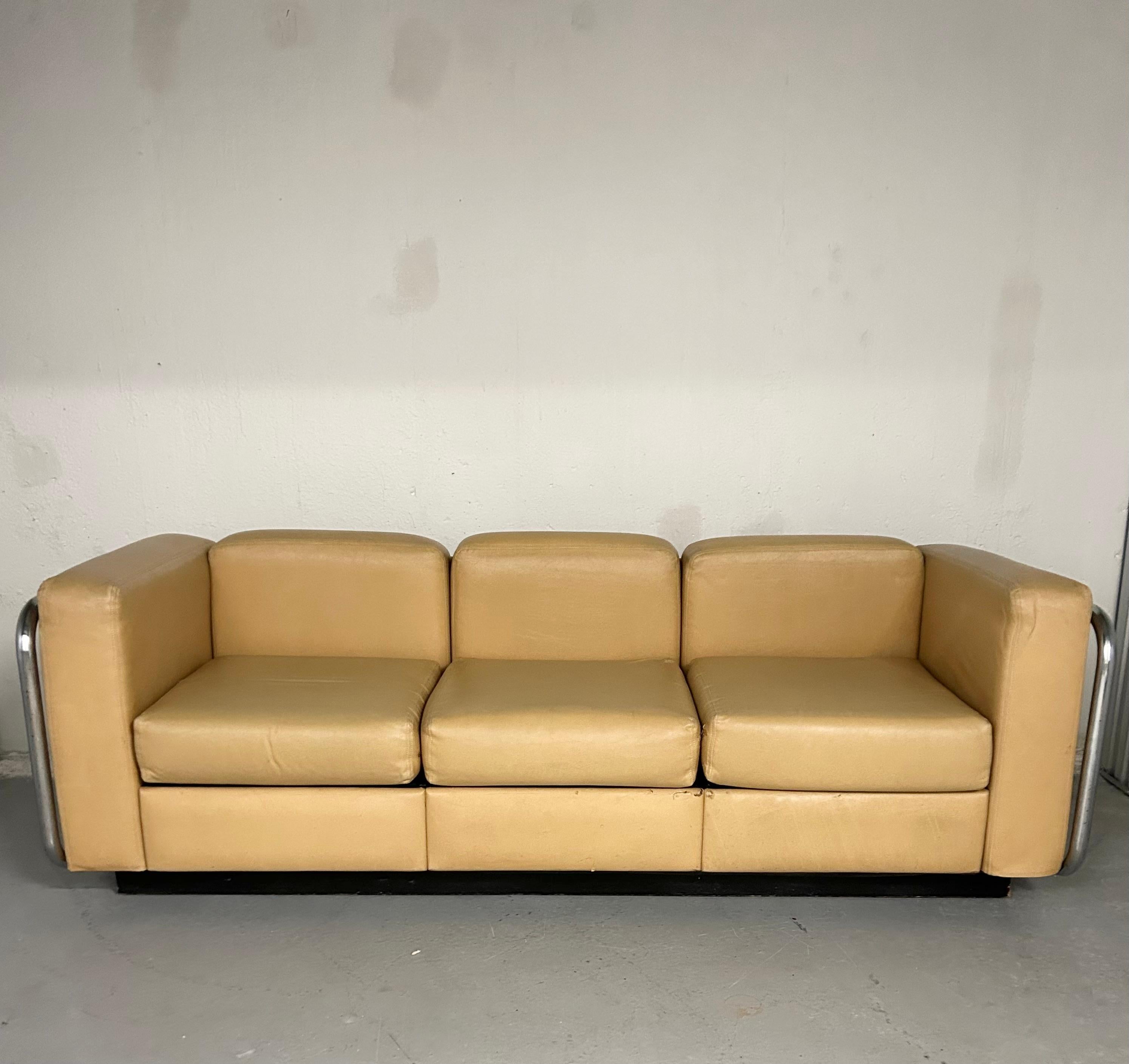 Faux Leather Vintage Thonet Chrome Sofa