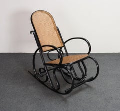 Vintage Thonet Ebonized Bentwood and Rattan Rocking Chair