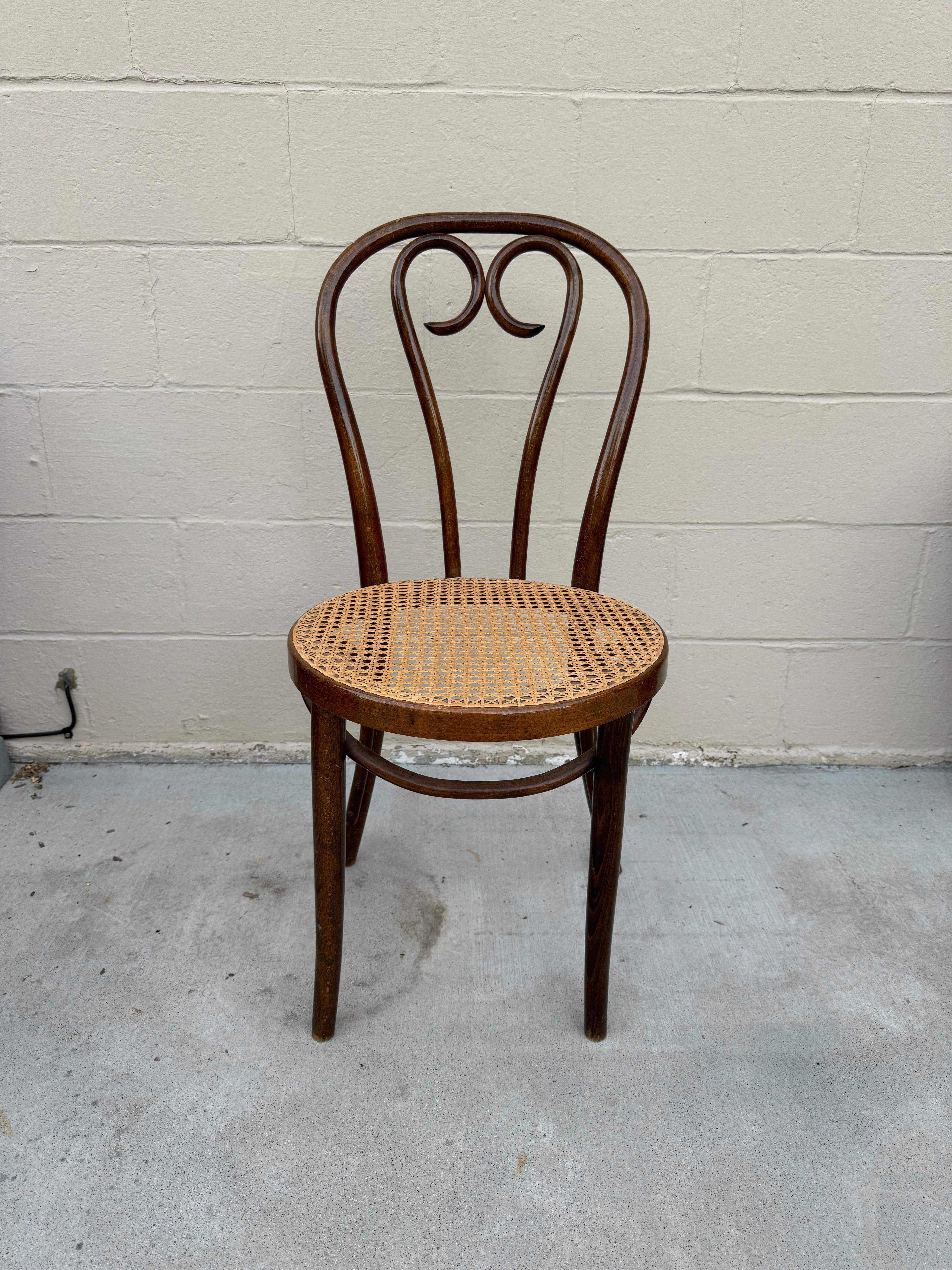 Modern Vintage Thonet Style Bentwood Chair With Cane Seating For Sale
