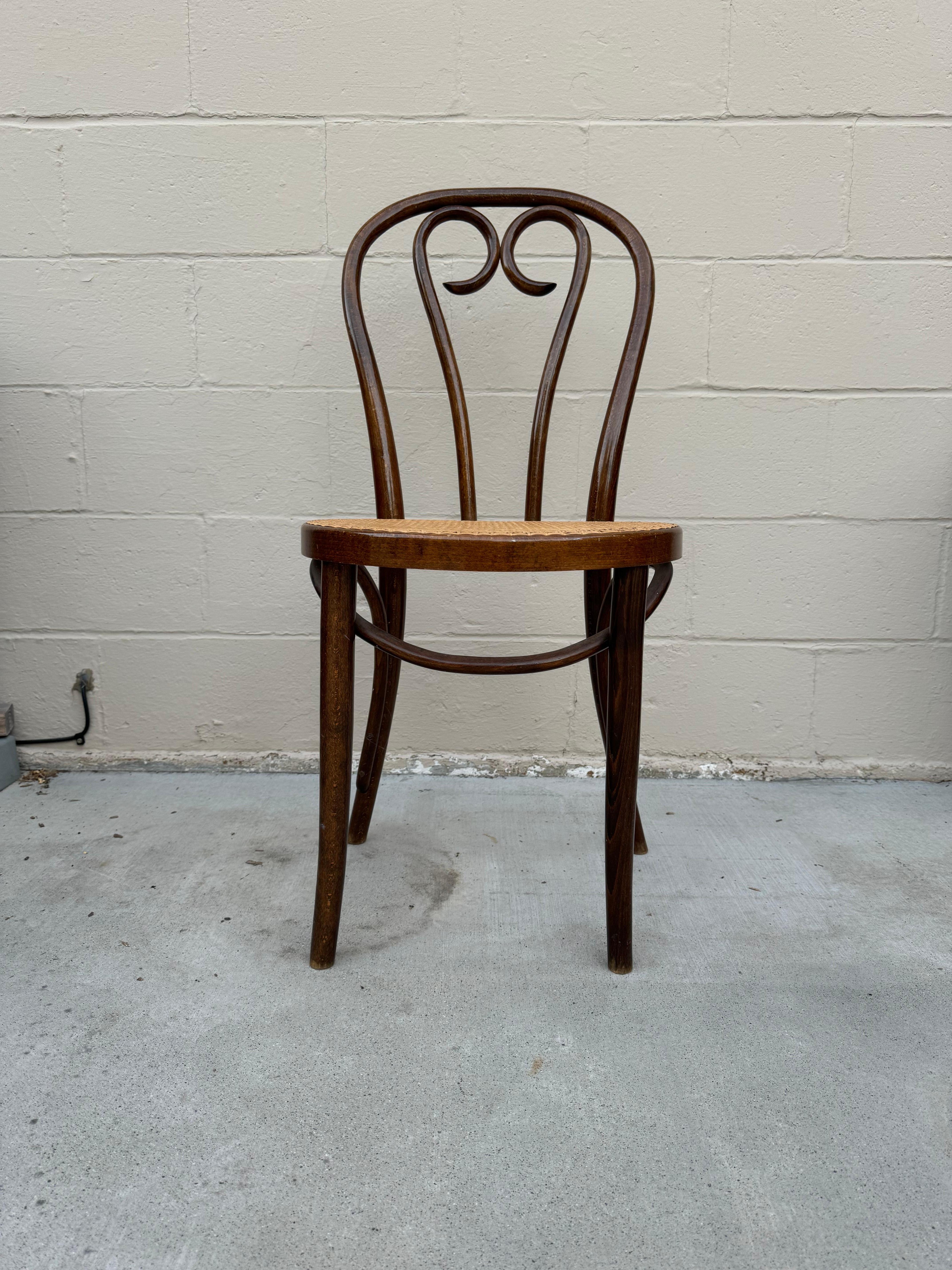Romanian Vintage Thonet Style Bentwood Chair With Cane Seating For Sale