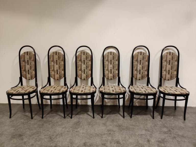 Art Nouveau Vintage Thonet Style Bentwood High Back Dining Chairs, 1960s