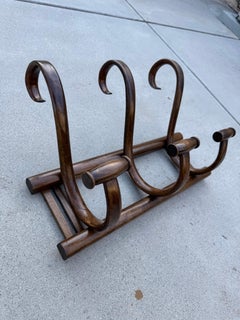 Vintage Thonet Style Bentwood Wall Coat Rack with Curved Hooks, 20th Century