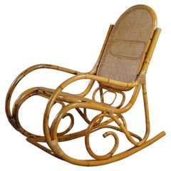 Retro Thonet Style Large Bamboo Bentwood Cane Rattan Rocking Arm Chair