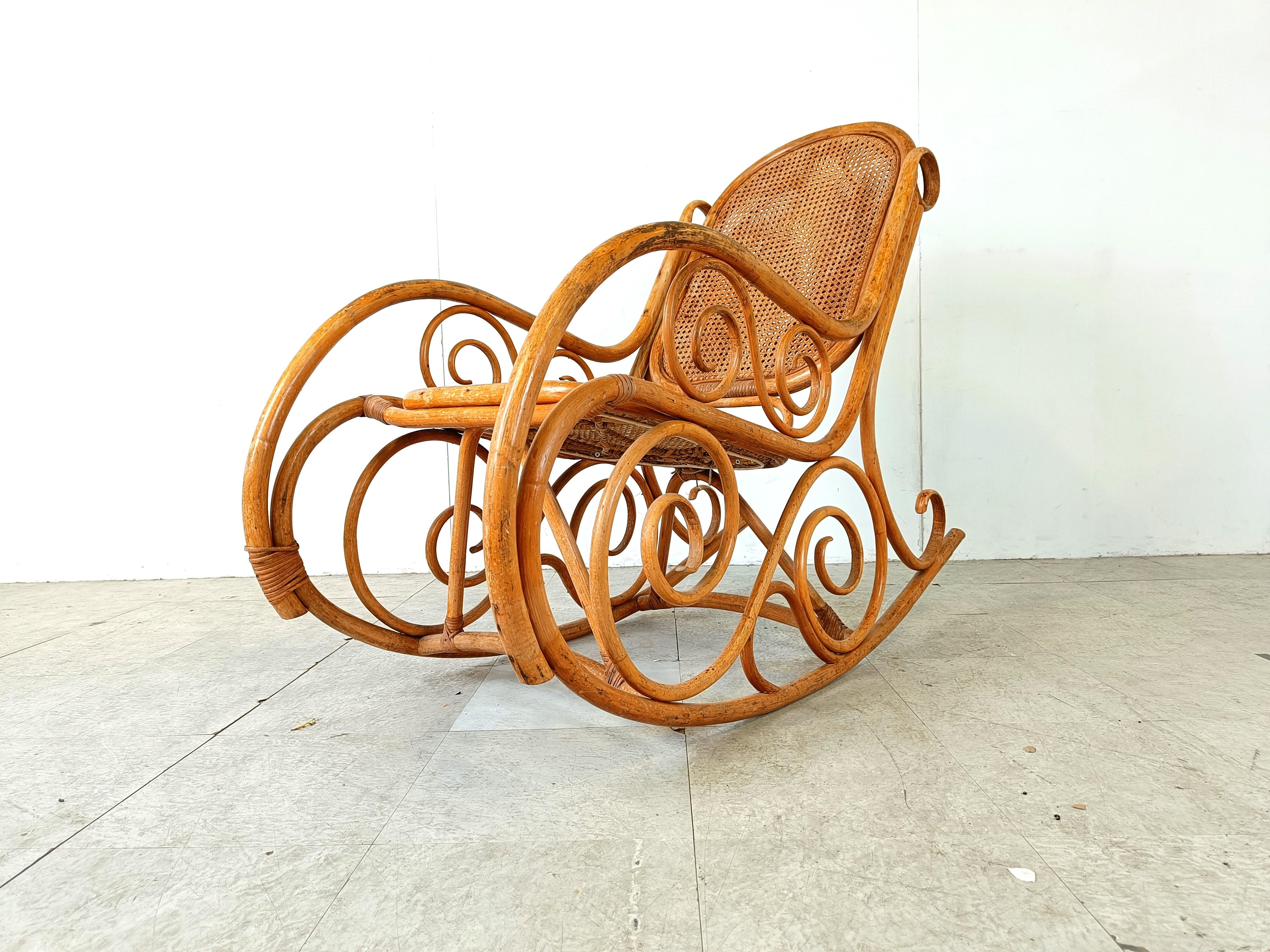 Bohemian Vintage thonet style rocking chair, 1950s For Sale
