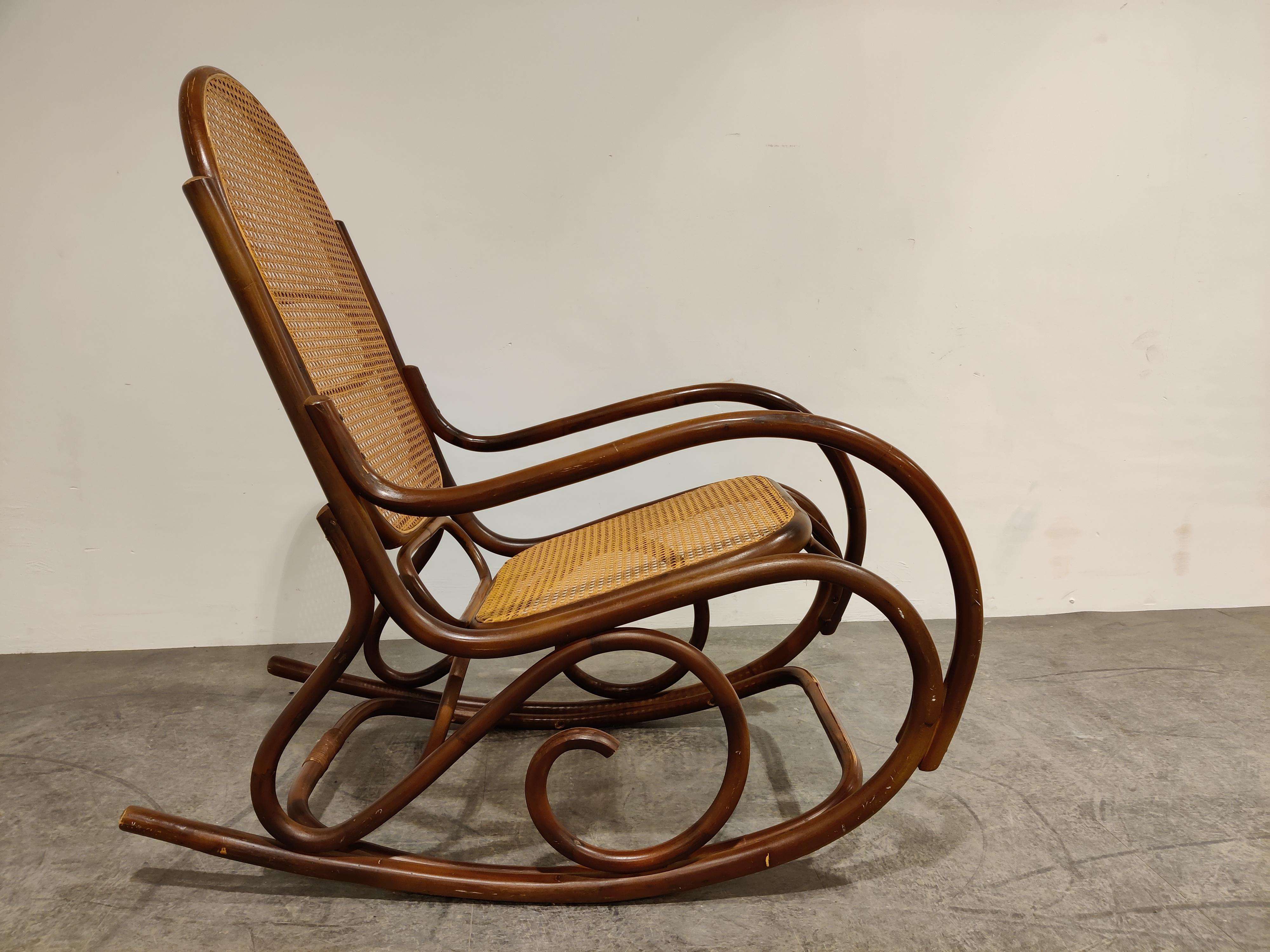 Cane Vintage Thonet Style Rocking Chair, 1950s