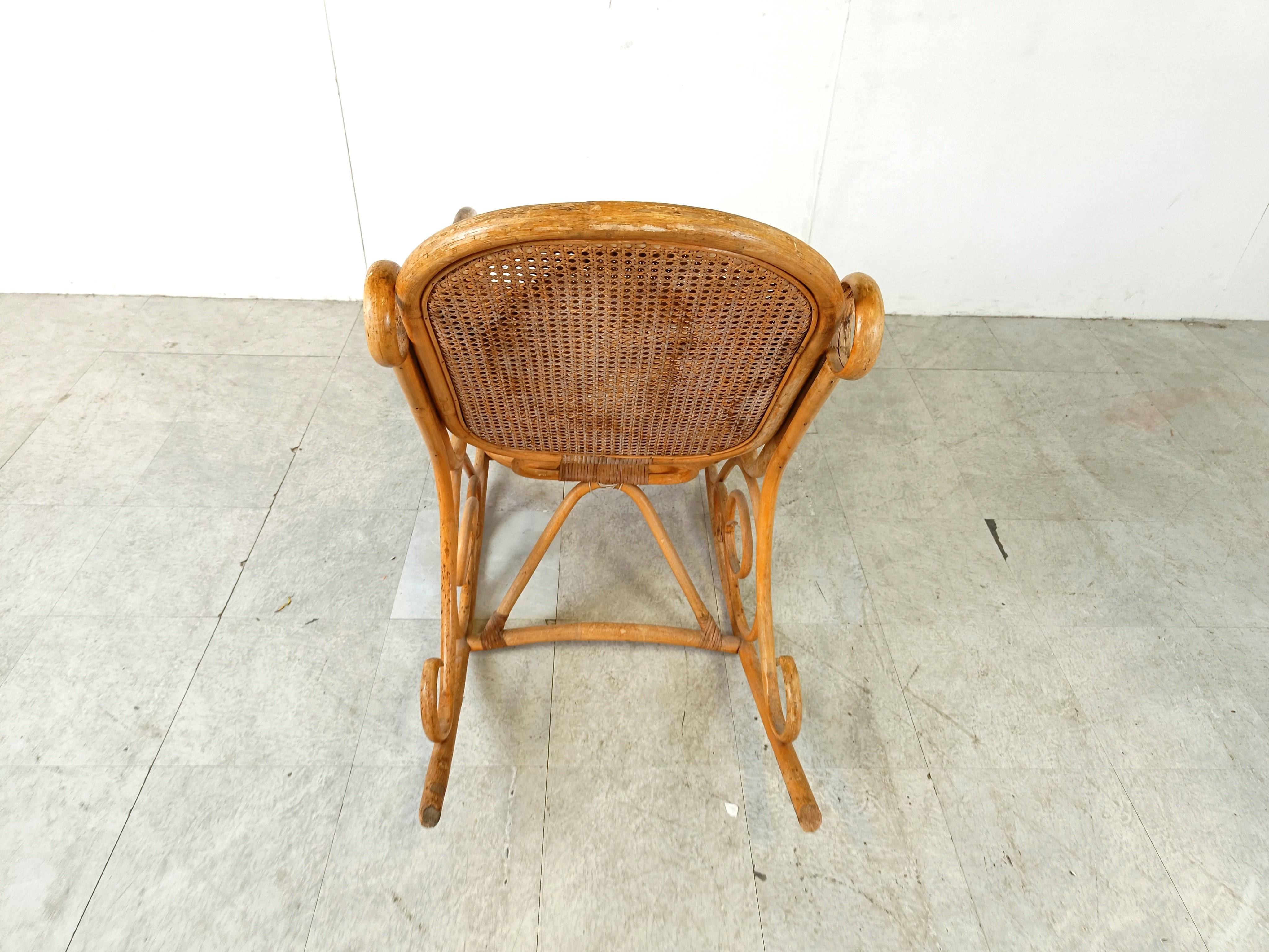 Bamboo Vintage thonet style rocking chair, 1950s For Sale