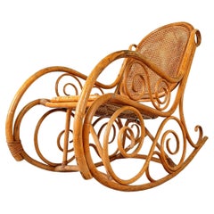 Fauteuil à bascule vintage de style Thonet, années 1950