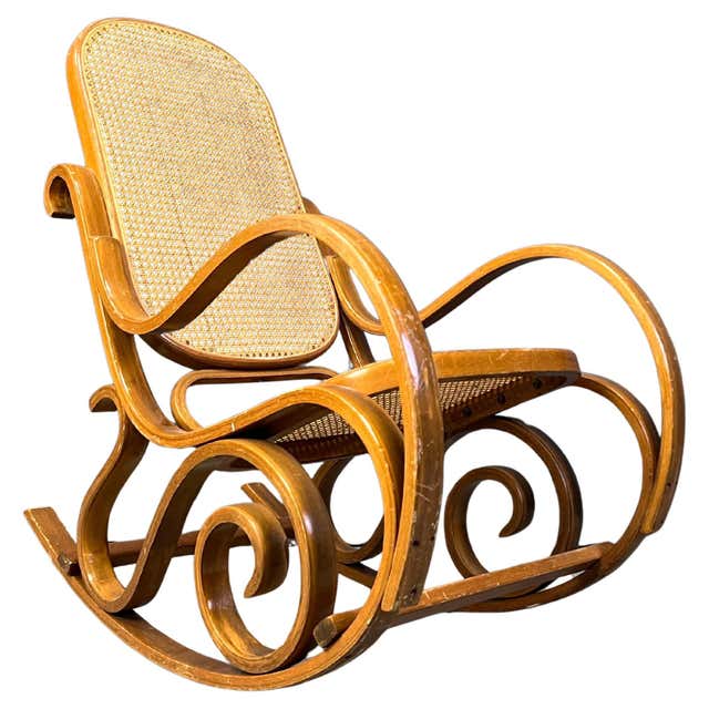 70s Style Rocking Chair Vintage Chrome and Wicker Rocking Chair, 1970s For Sale at 1stDibs