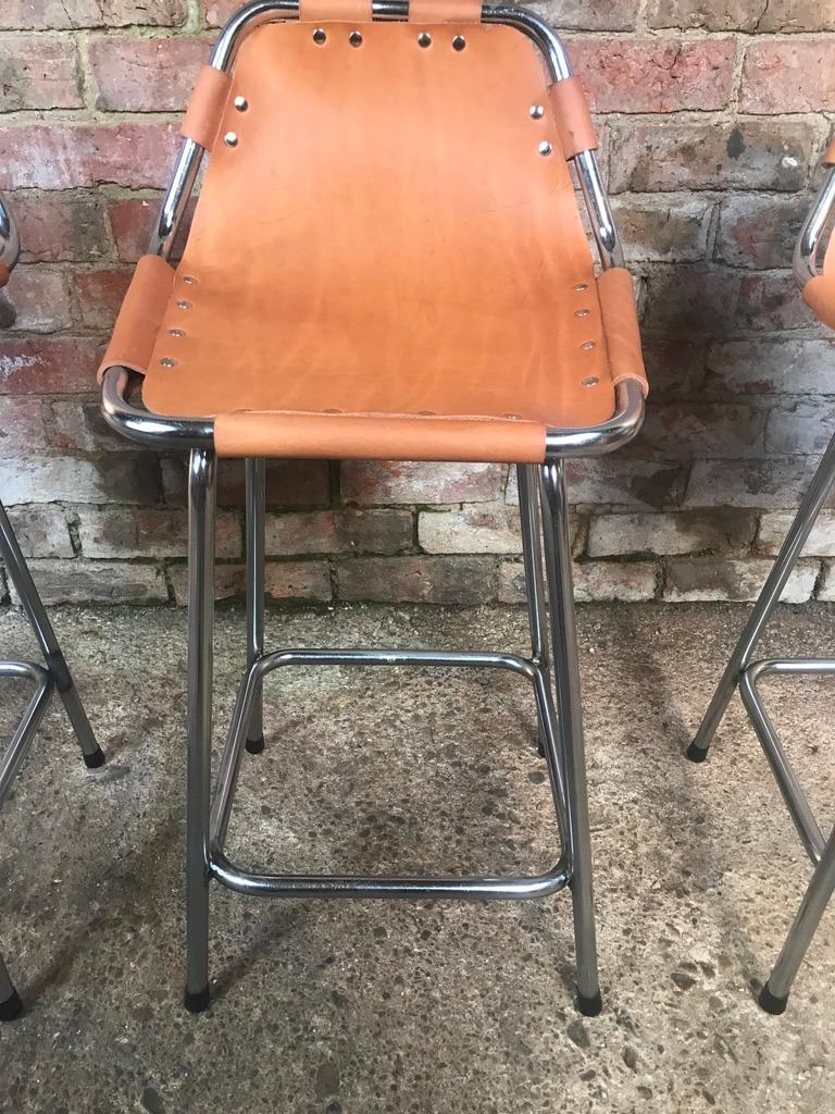 Vintage 3 Original Leather Selected by Charlotte Perriand Stools for Les Arcs 3