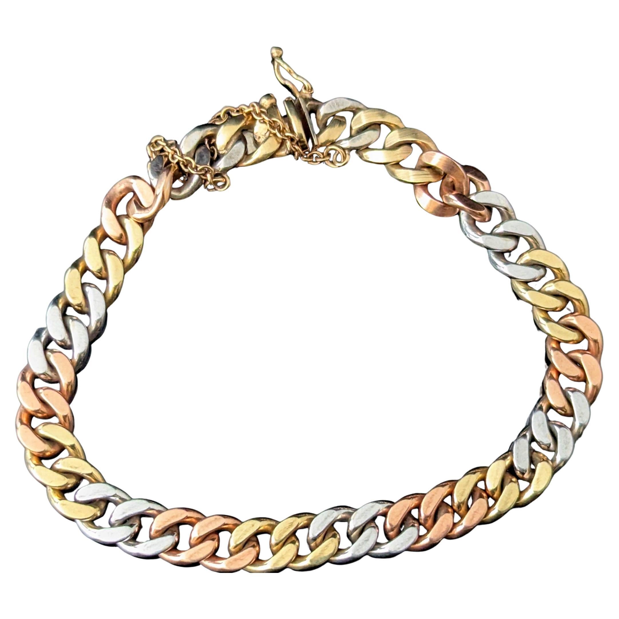 Bracciale vintage a tre colori in oro 9k Curb link