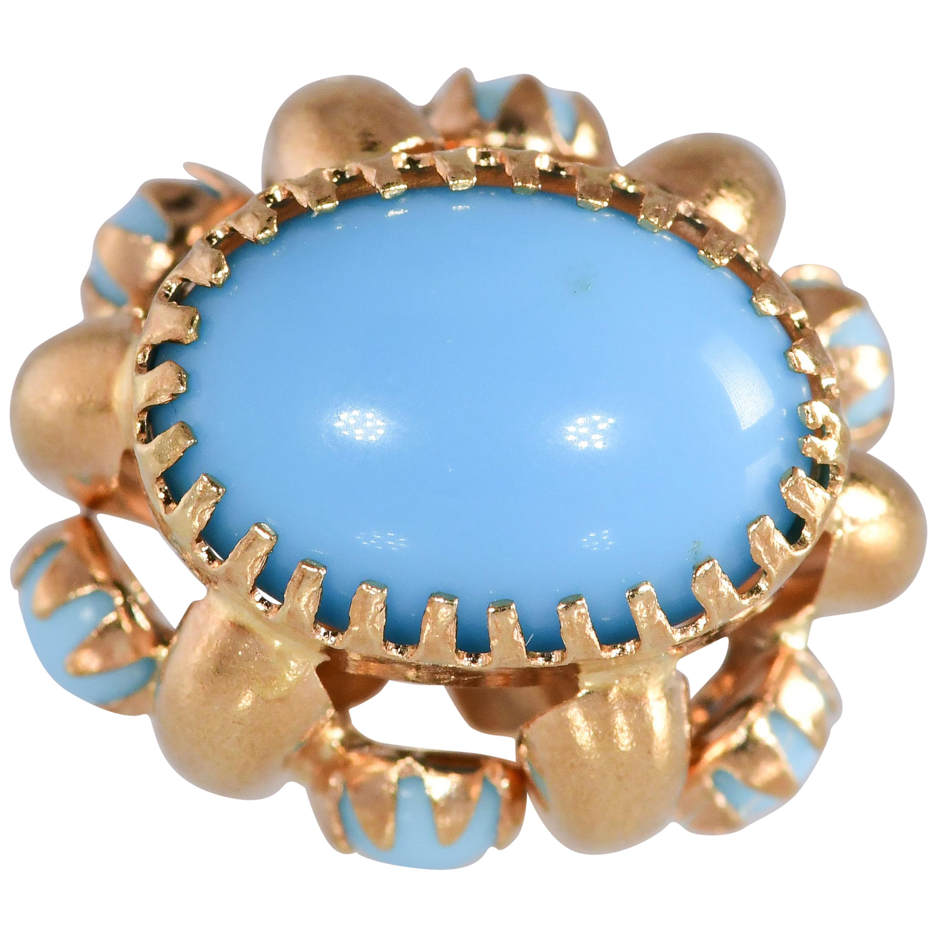 Vintage Three-Dimensional Natural Turquoise Gold 18 Karat Charm or Pendant