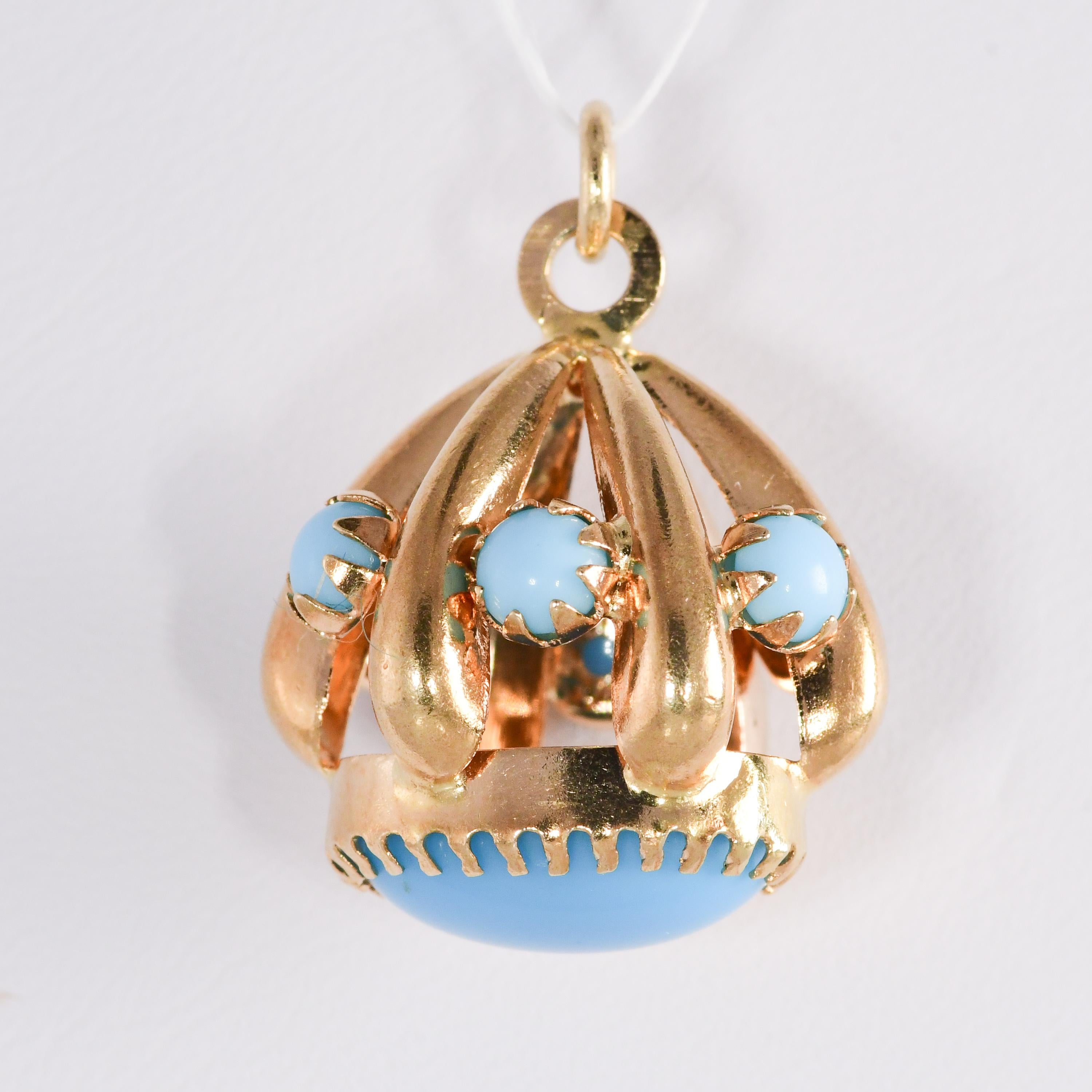 Contemporary Vintage Three-Dimensional Natural Turquoise Gold 18 Karat Charm or Pendant