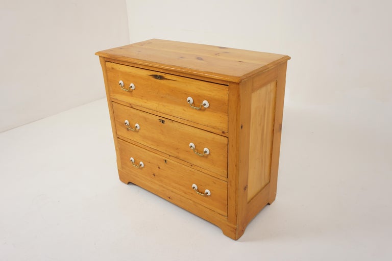 Vintage Three Drawer Pine Dresser, Chest of Drawers, Scotland 1930