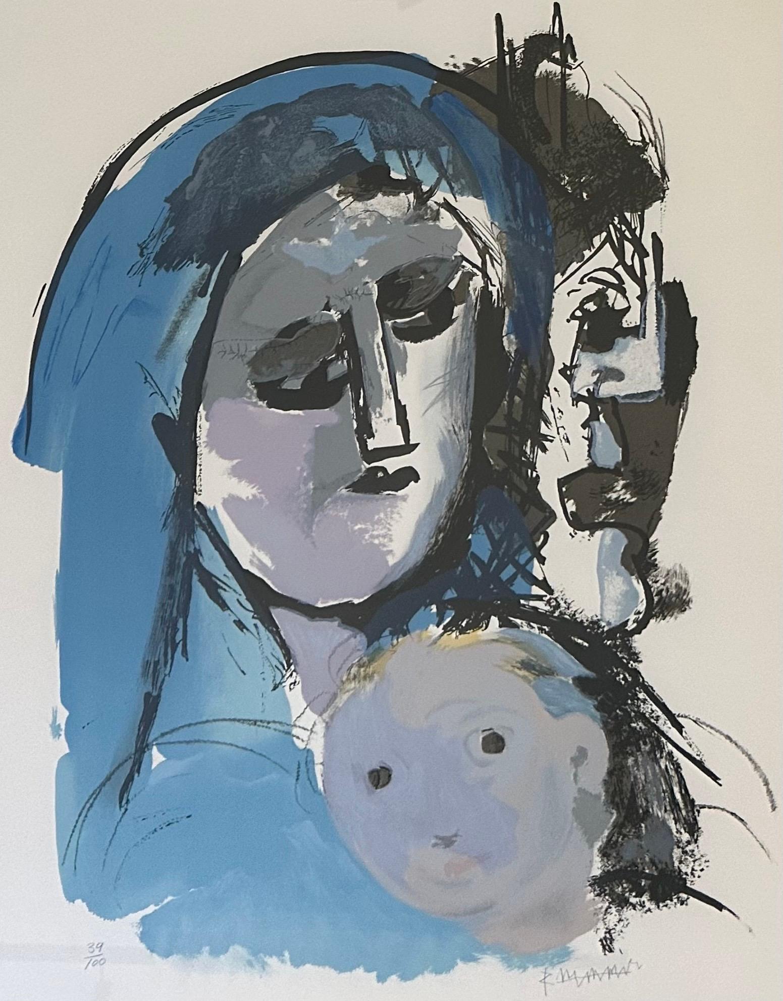 Lithographie „Drei Generationen“ von Abraham Rattner, Vintage im Zustand „Gut“ im Angebot in San Diego, CA