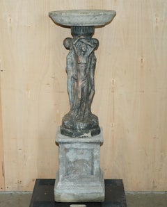 VINTAGE THREE GRACES BIRD BATH GARDEN STATUE WITH HIGHLY PATINED FINiSH