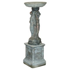 VINTAGE THREE GRACES BIRD BATH GARDEN STATUE WITH HIGHLY PATINED FINiSH