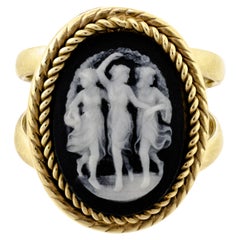 Antique Three Graces Black and White Wedgwood Cameo Ring