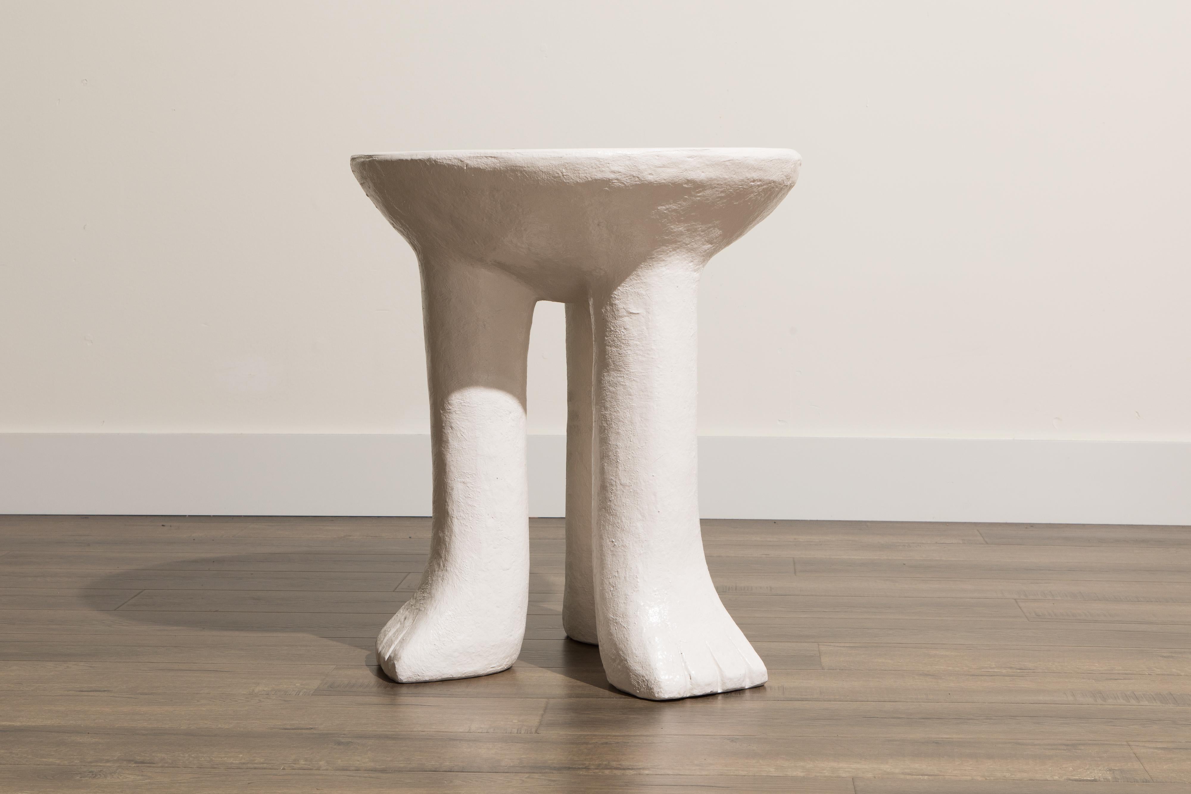 Vintage Three-Legged Side Table in the Style of John Dickinson in White Plaster 1