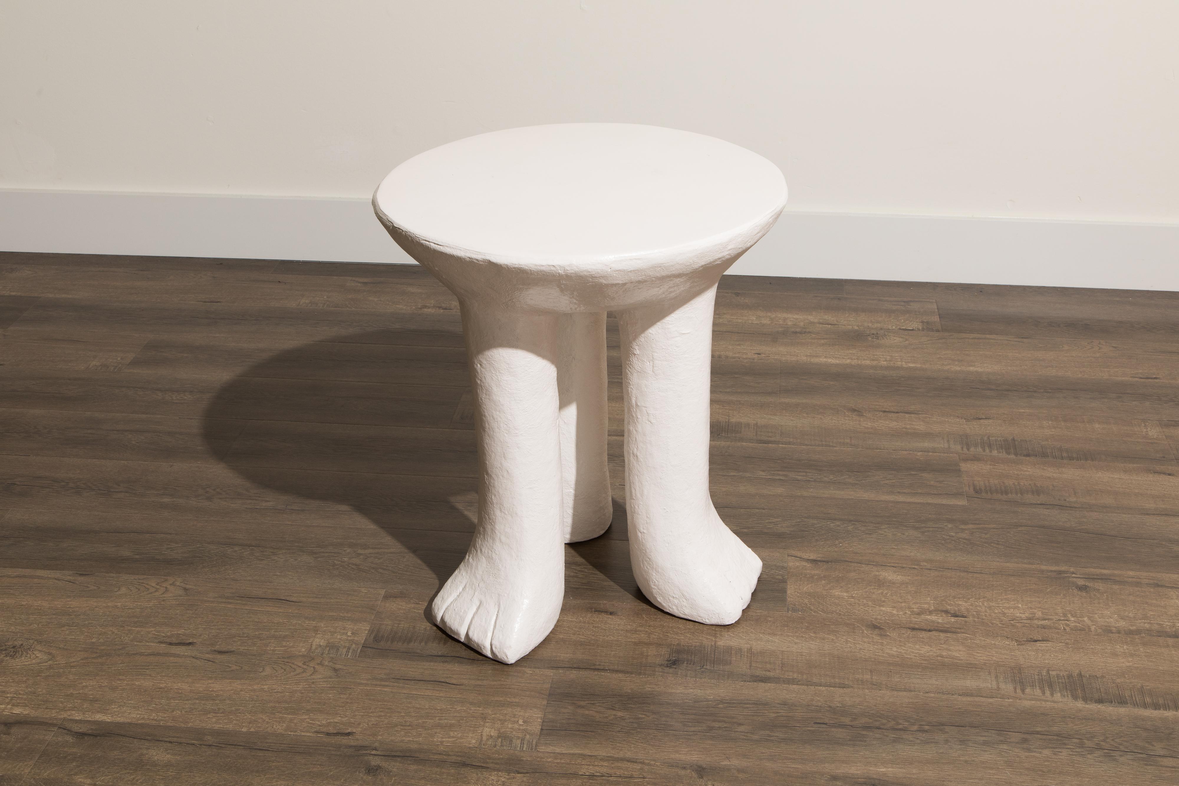 Vintage Three-Legged Side Table in the Style of John Dickinson in White Plaster 2