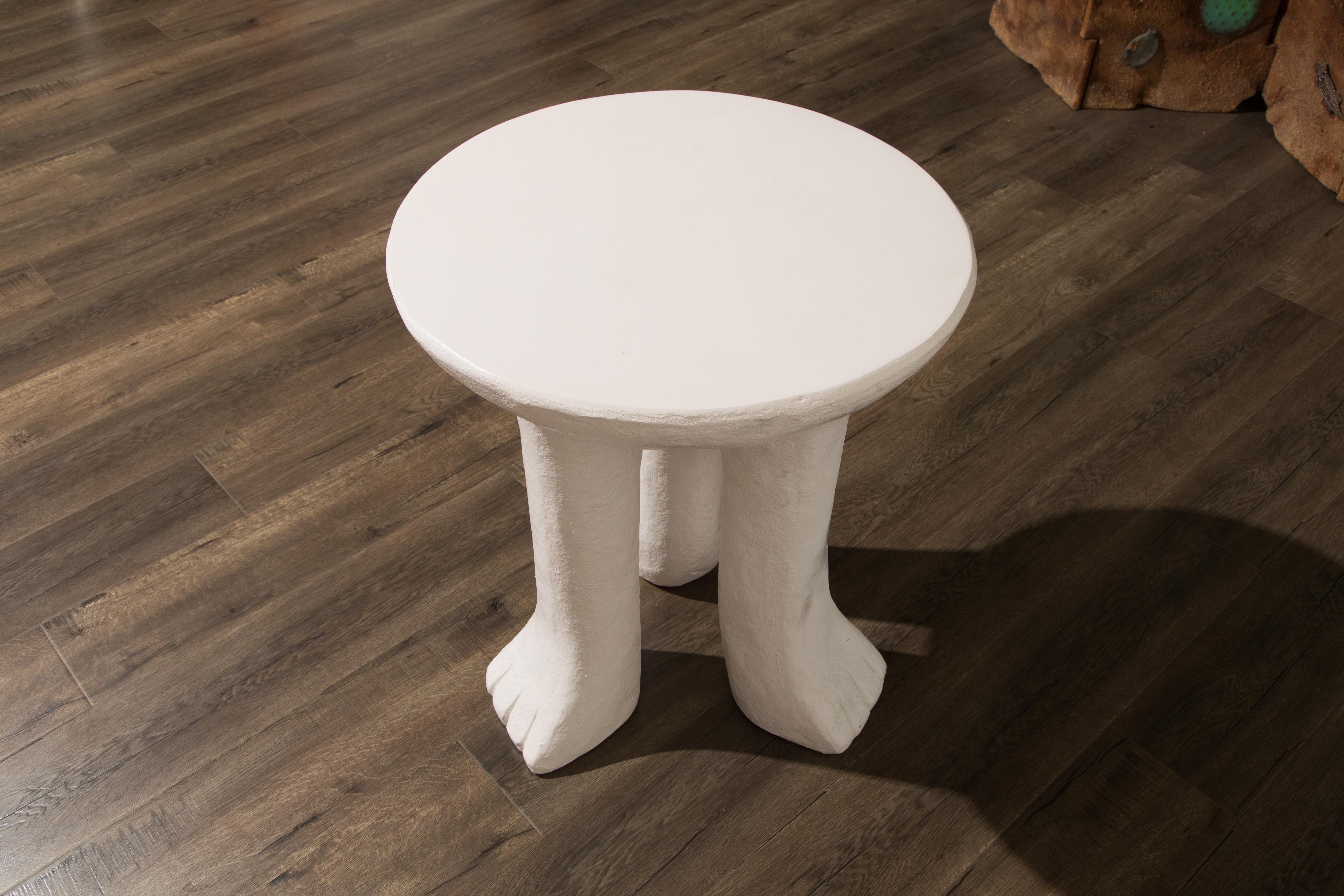 Vintage Three-Legged Side Table in the Style of John Dickinson in White Plaster 6