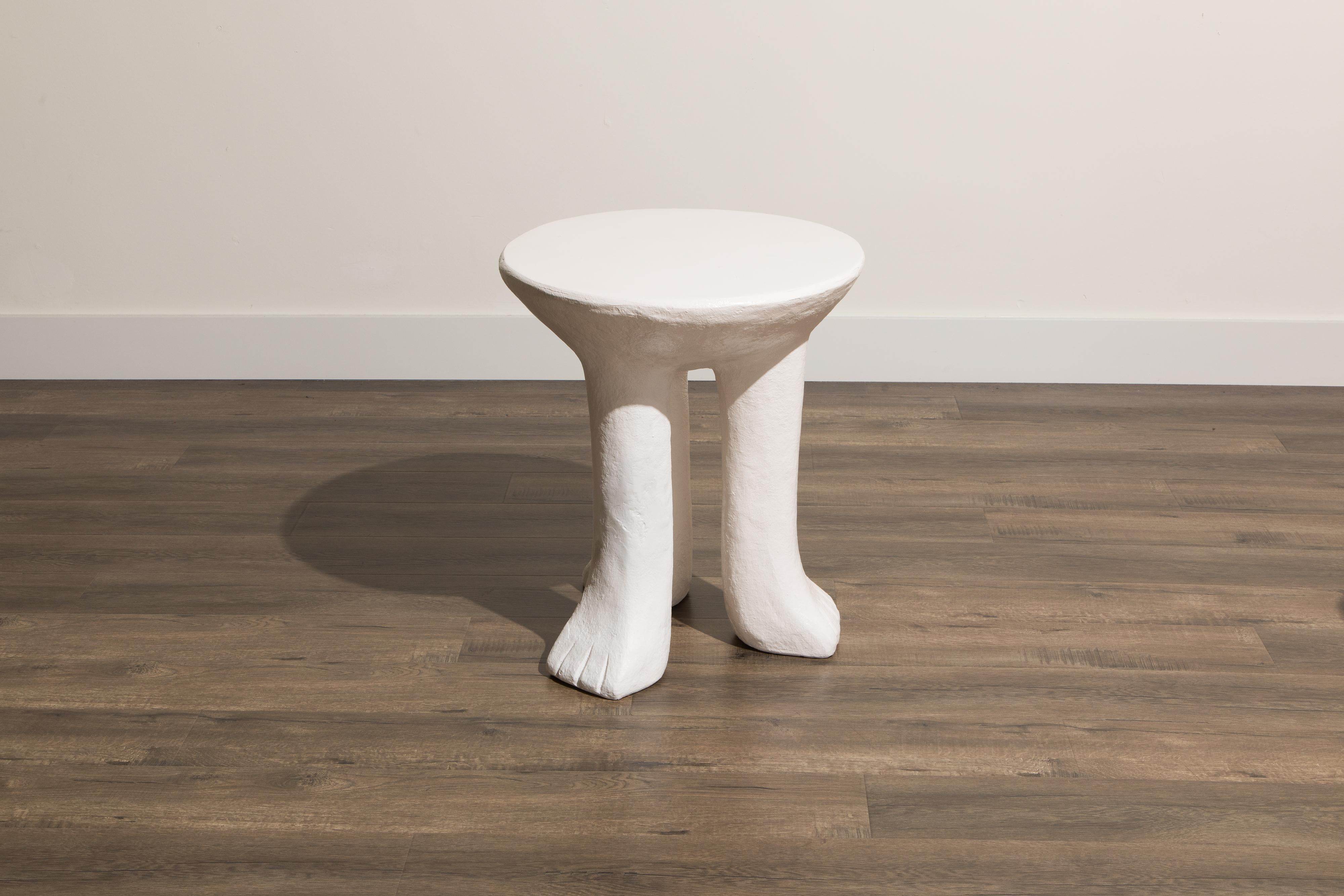 Modern Vintage Three-Legged Side Table in the Style of John Dickinson in White Plaster