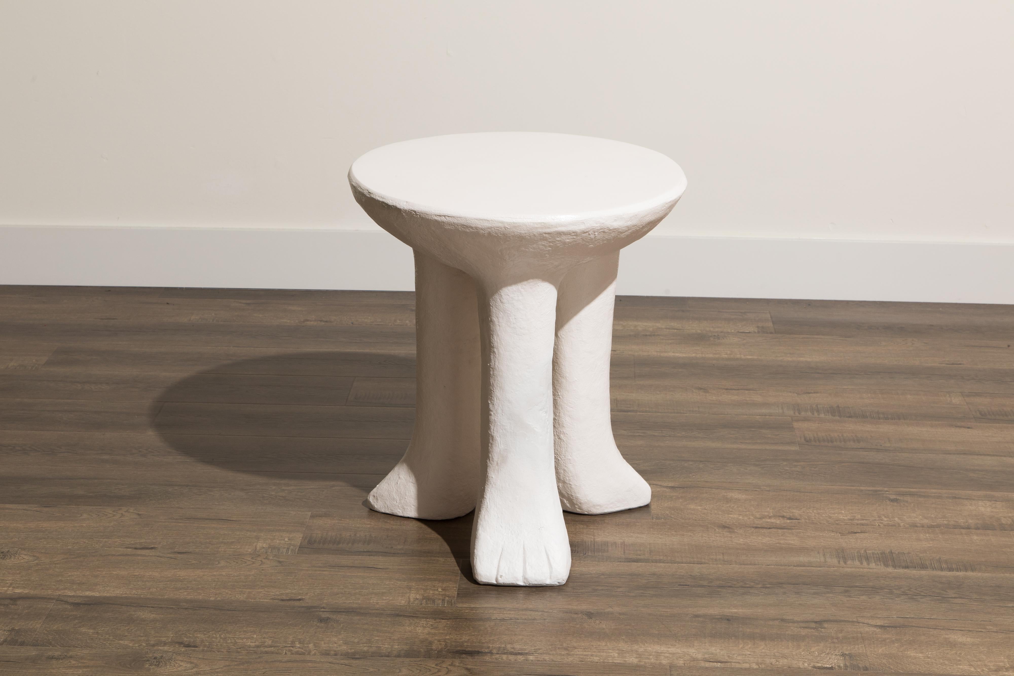 American Vintage Three-Legged Side Table in the Style of John Dickinson in White Plaster