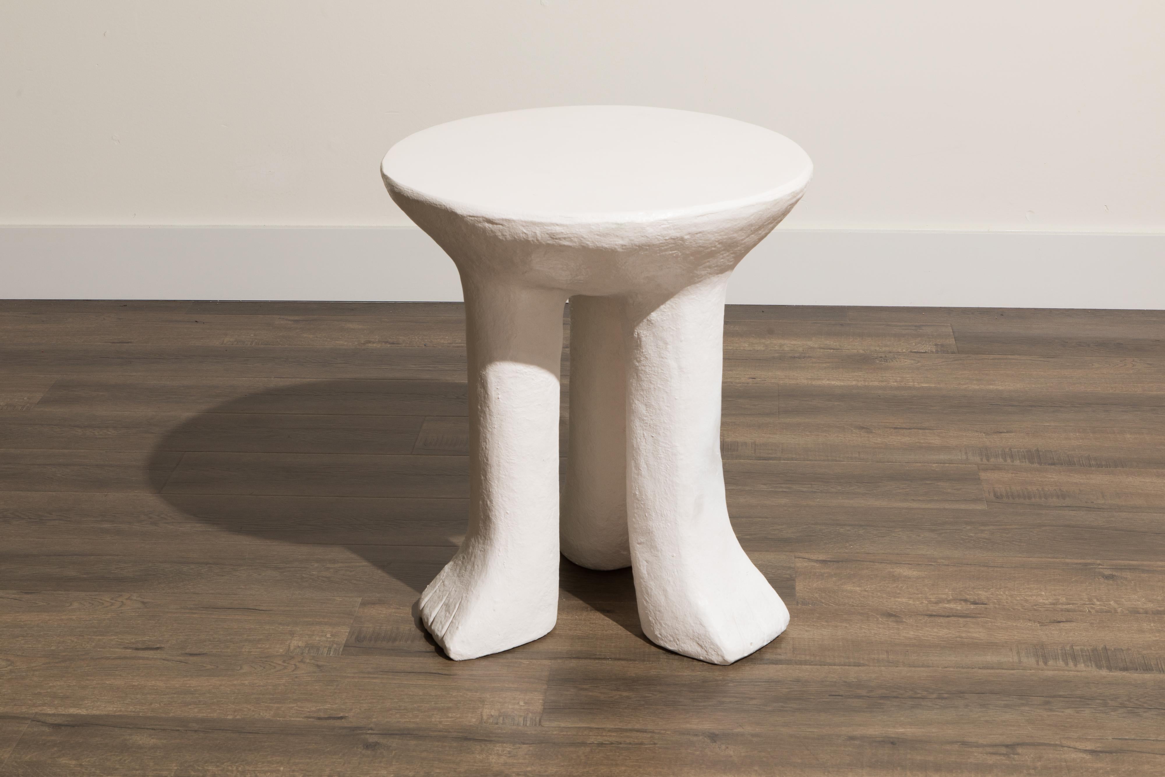 20th Century Vintage Three-Legged Side Table in the Style of John Dickinson in White Plaster