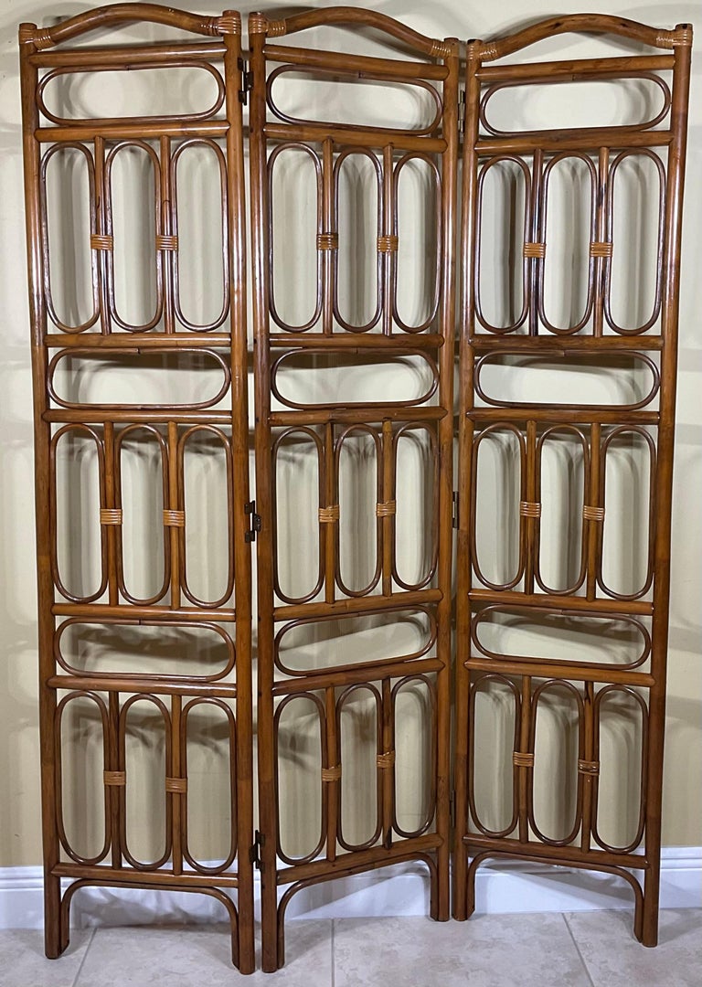 Vintage Three-Panel Bamboo Screen For Sale 4