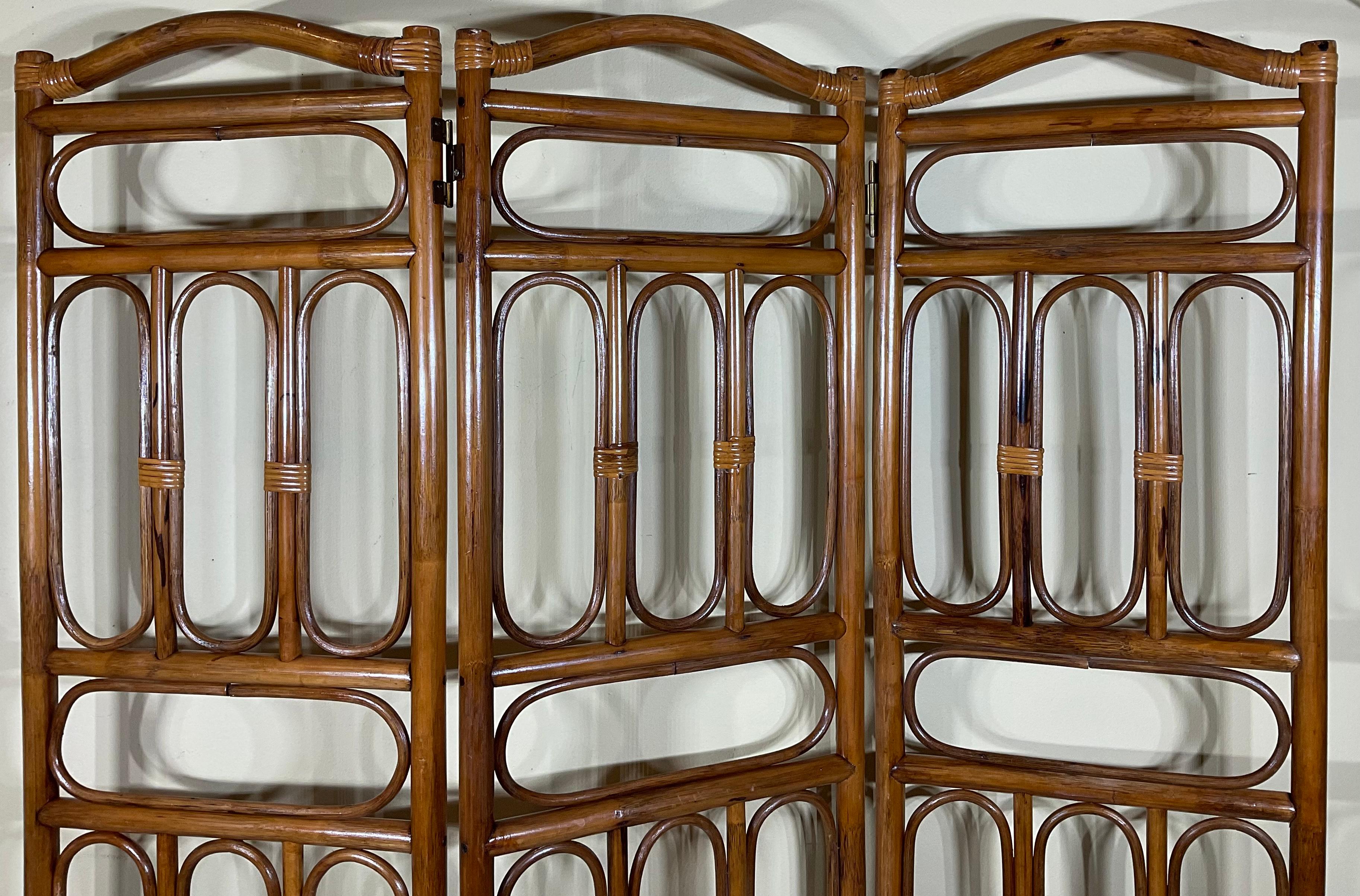 Vintage Three-Panel Bamboo Screen For Sale 4