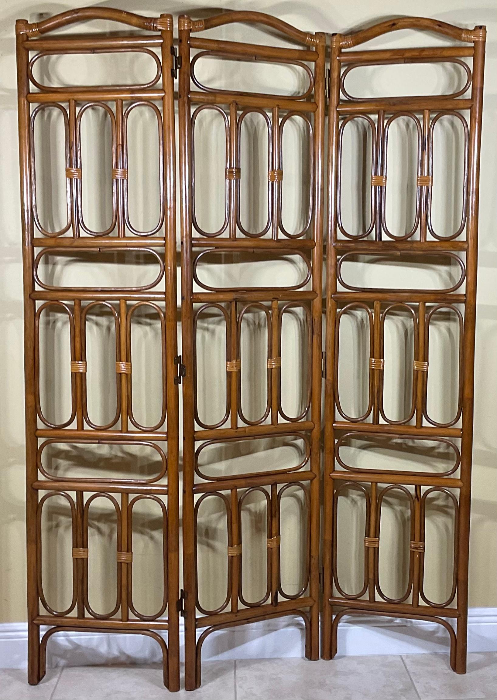 Vintage Three-Panel Bamboo Screen For Sale 6