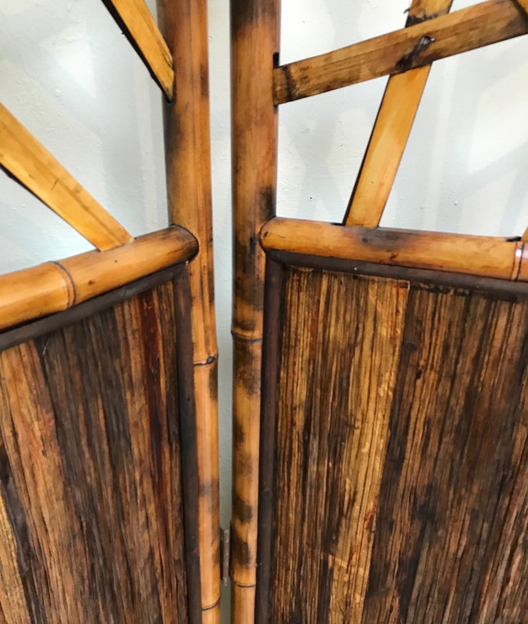 Vintage Three-Panel Bamboo Screen For Sale 1