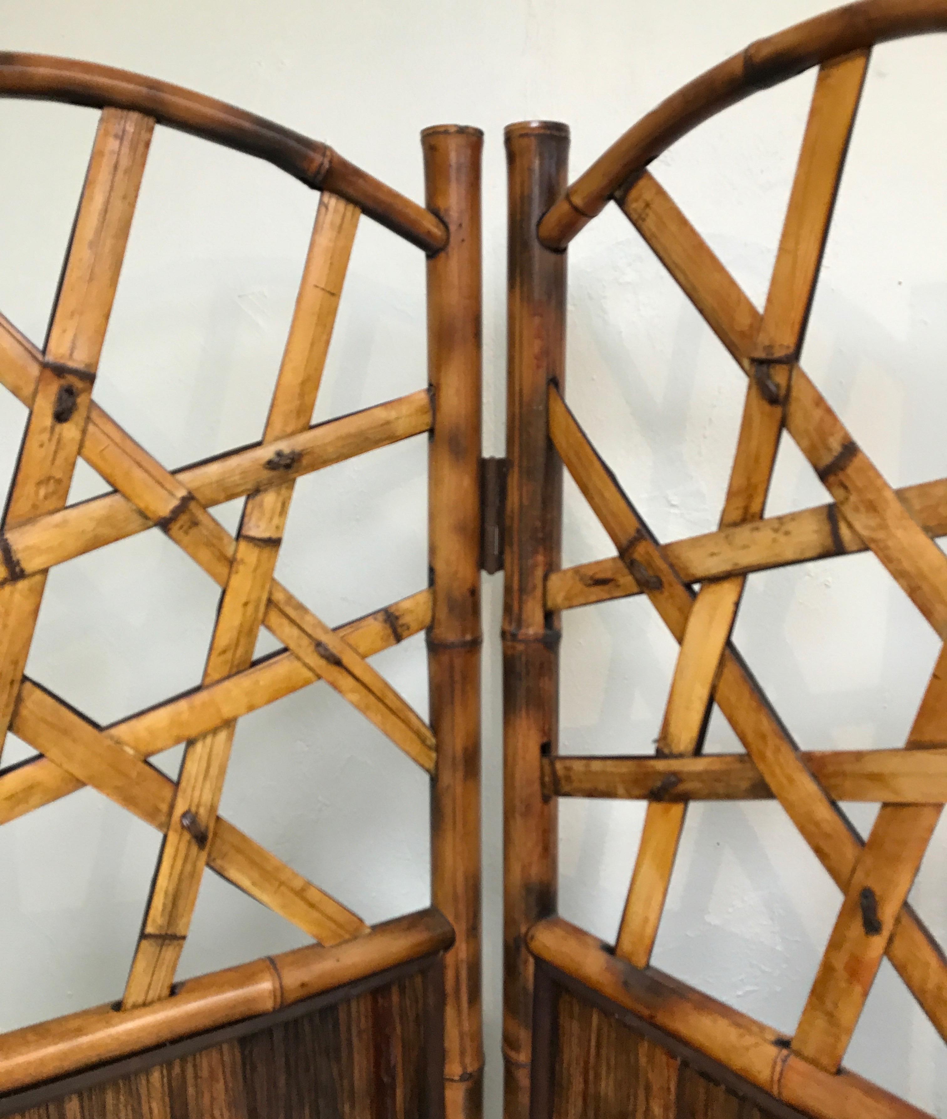 20th Century Vintage Three-Panel Bamboo Screen For Sale