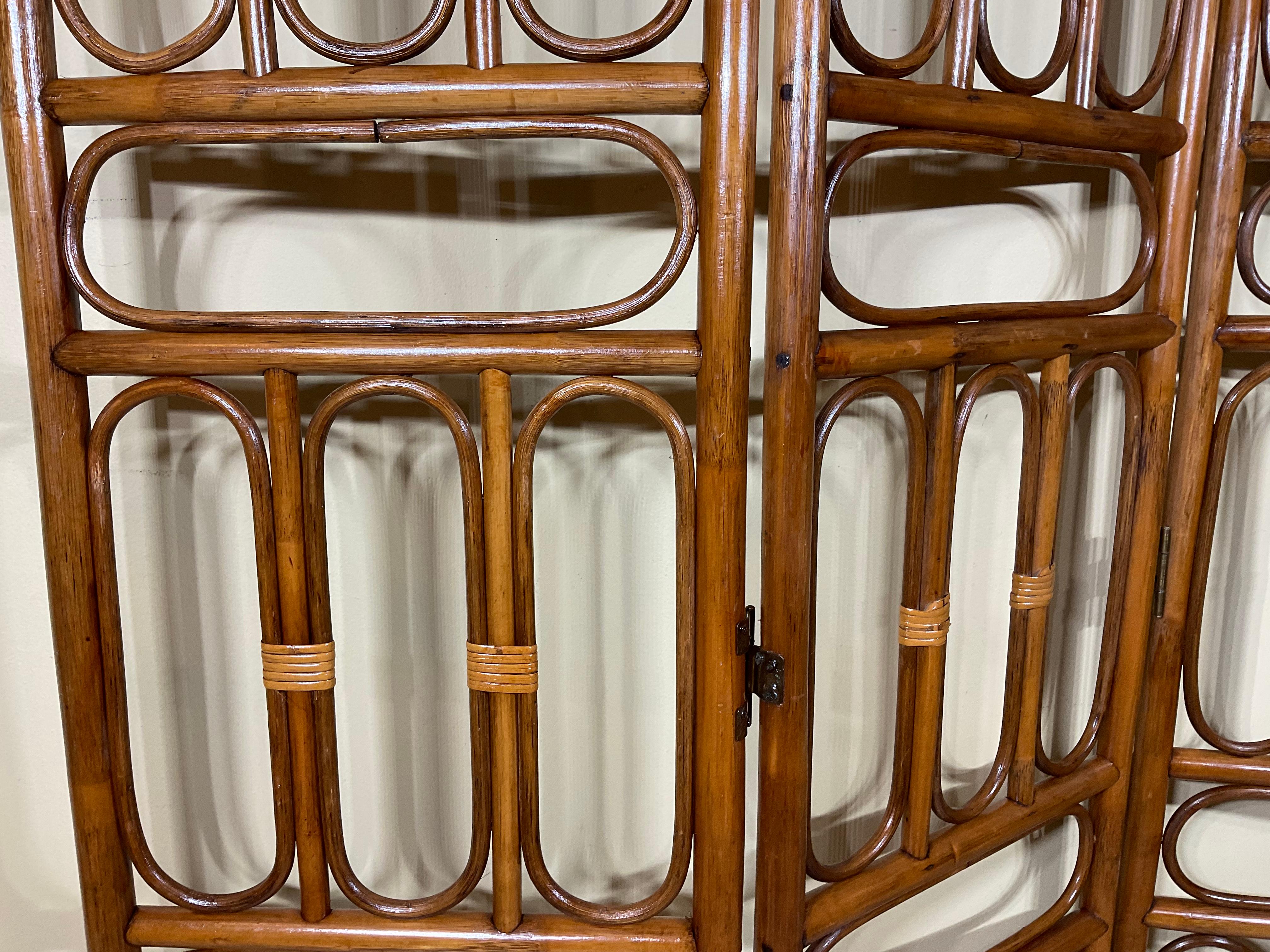 Vintage Three-Panel Bamboo Screen For Sale 1