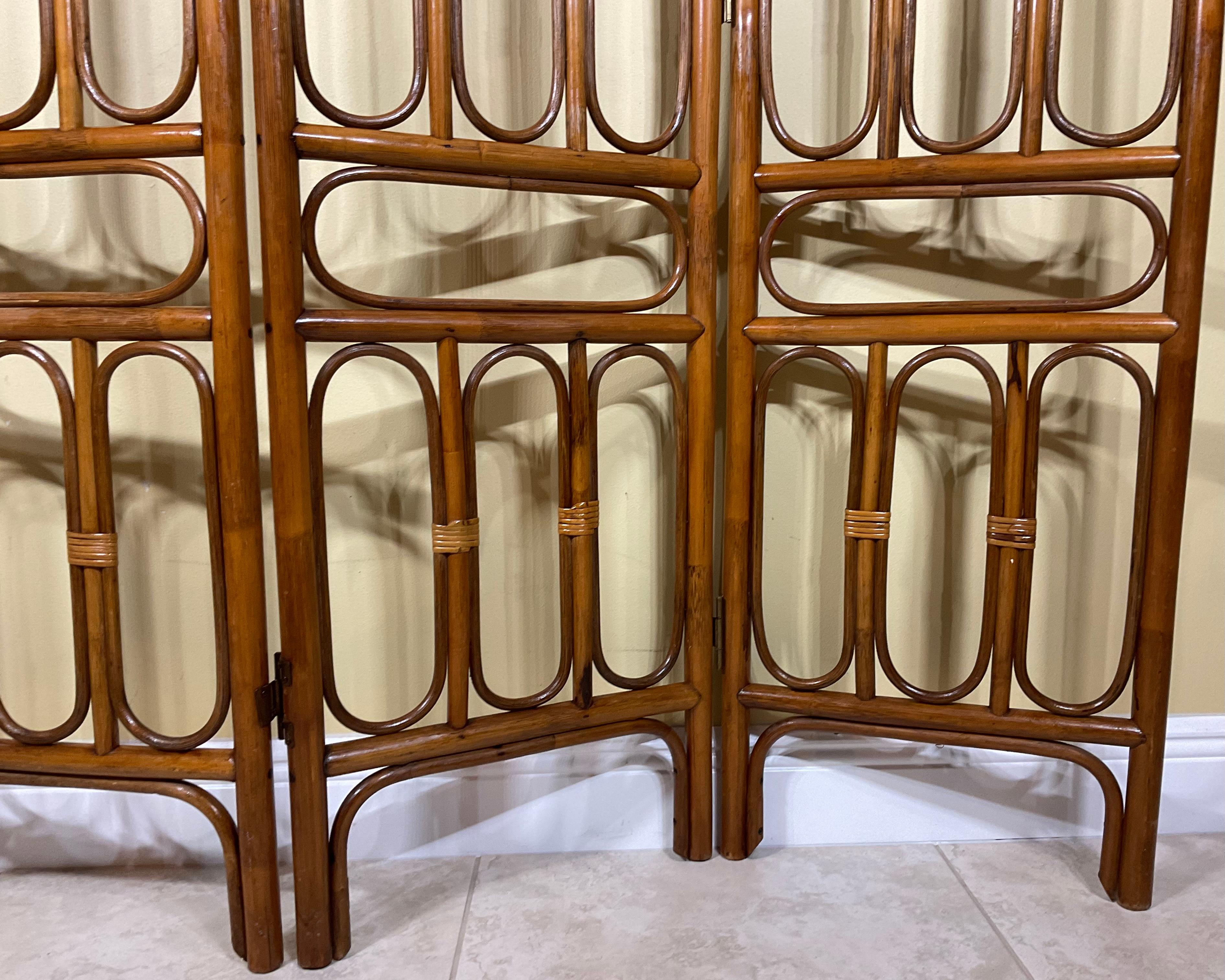 Vintage Three-Panel Bamboo Screen For Sale 2