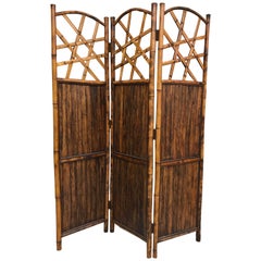 Vintage Three-Panel Bamboo Screen