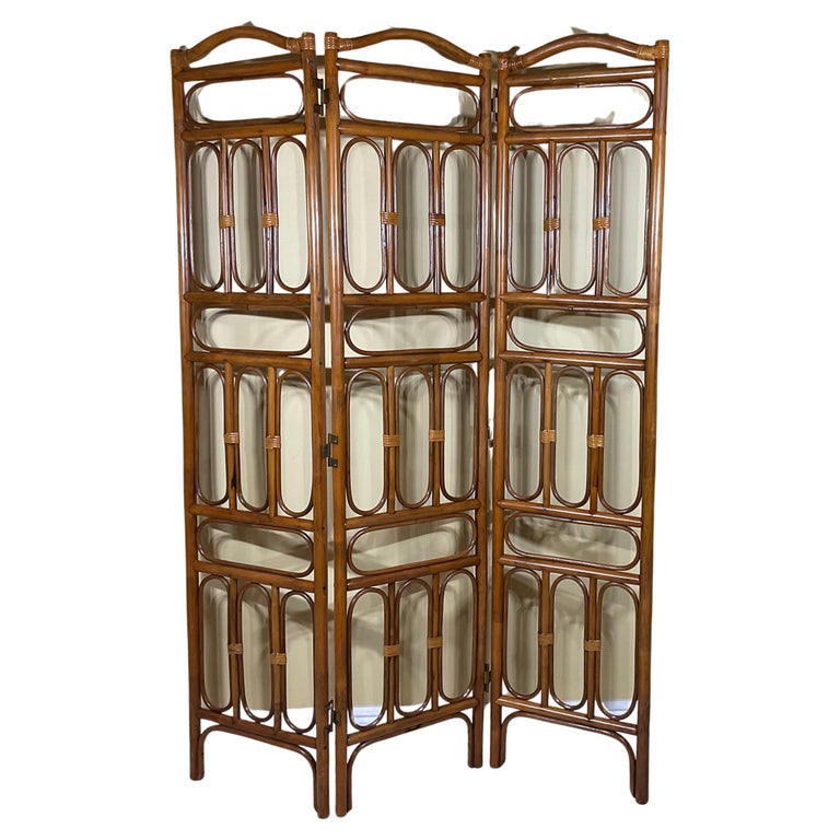Vintage Three-Panel Bamboo Screen For Sale