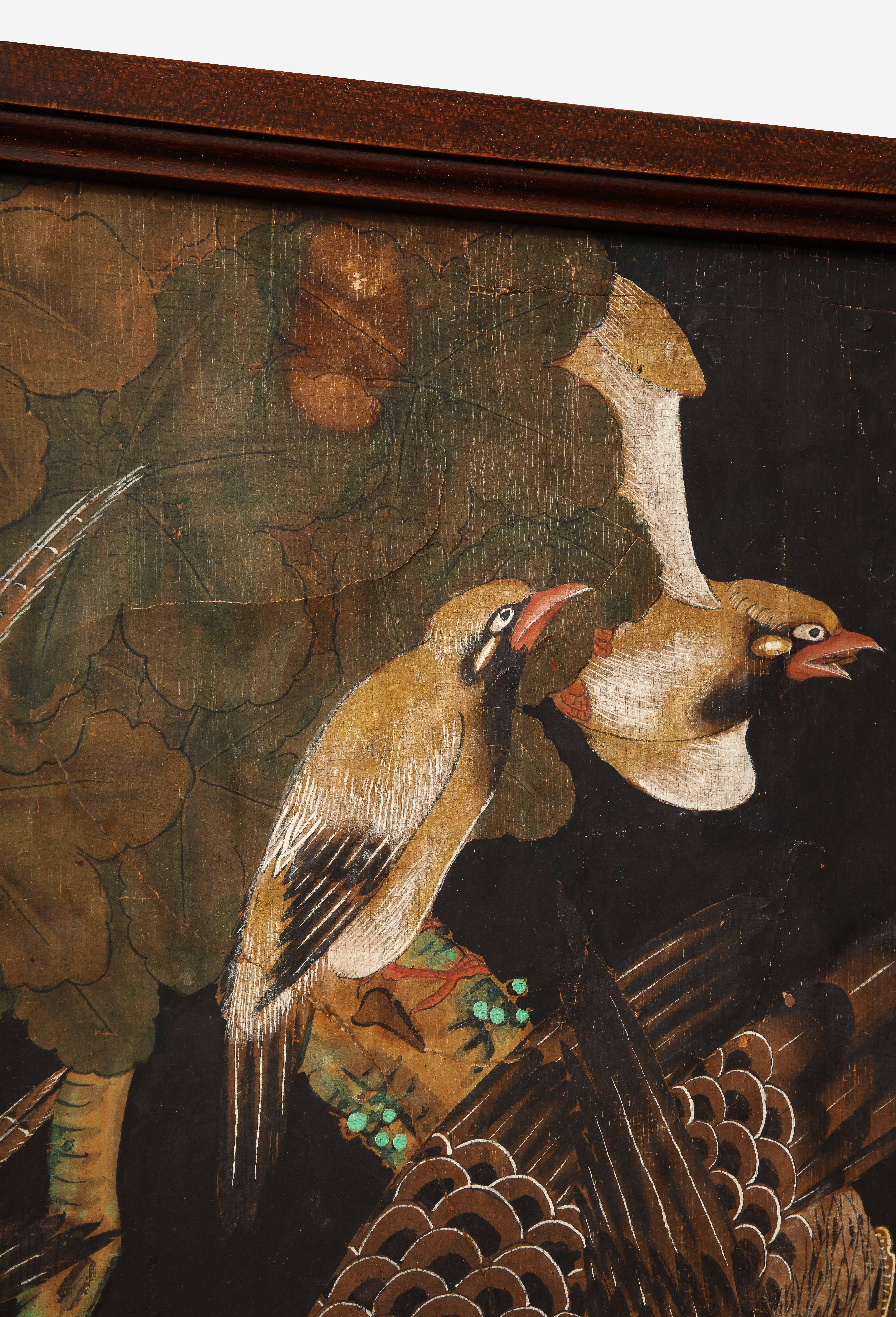 Vintage Three-Panel Folding Screen Featuring DeGournay Birds Wallpaper 13
