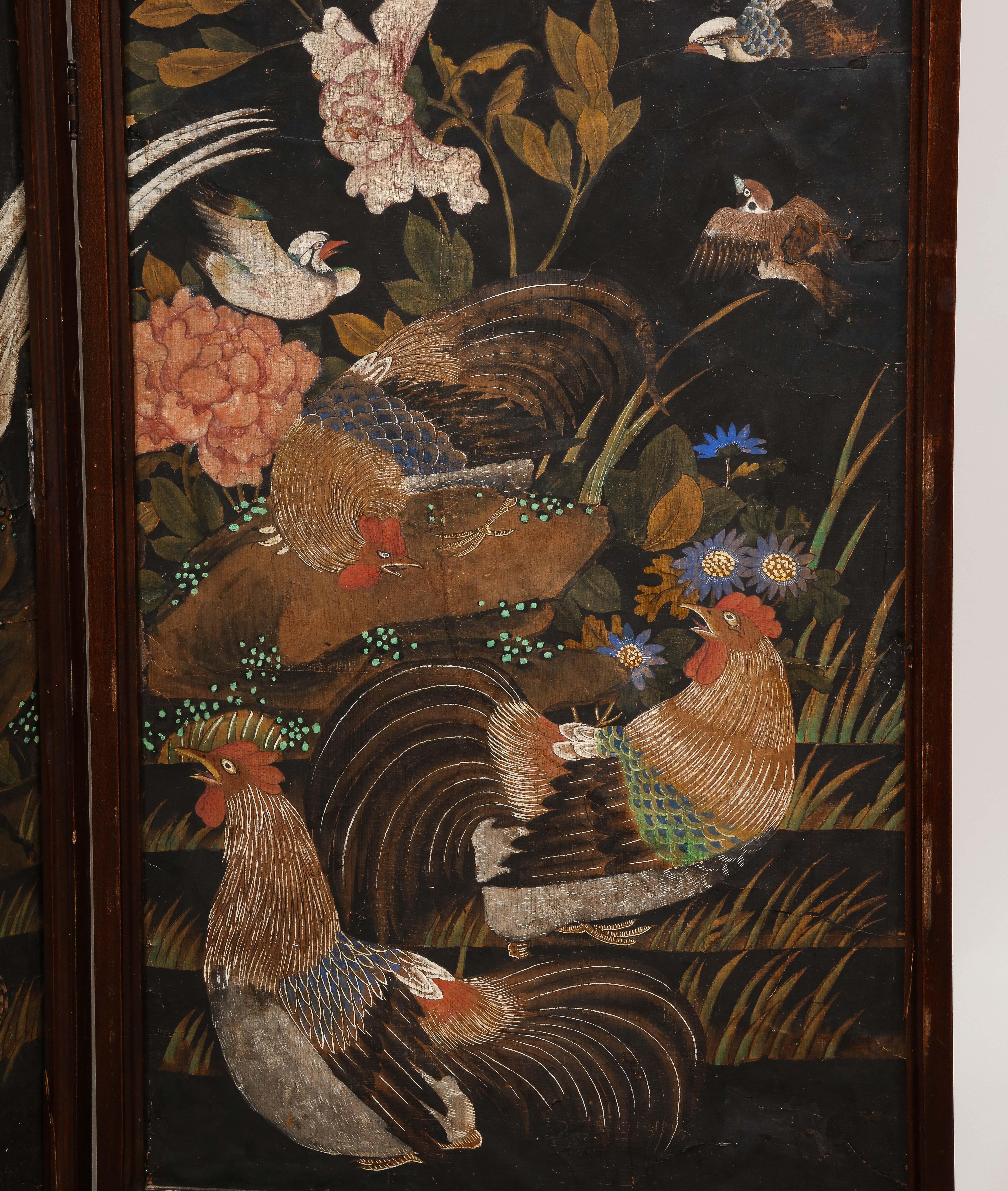 20th Century Vintage Three-Panel Folding Screen Featuring DeGournay Birds Wallpaper For Sale