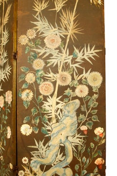 Vintage Three-Panel Hand Painted Screen